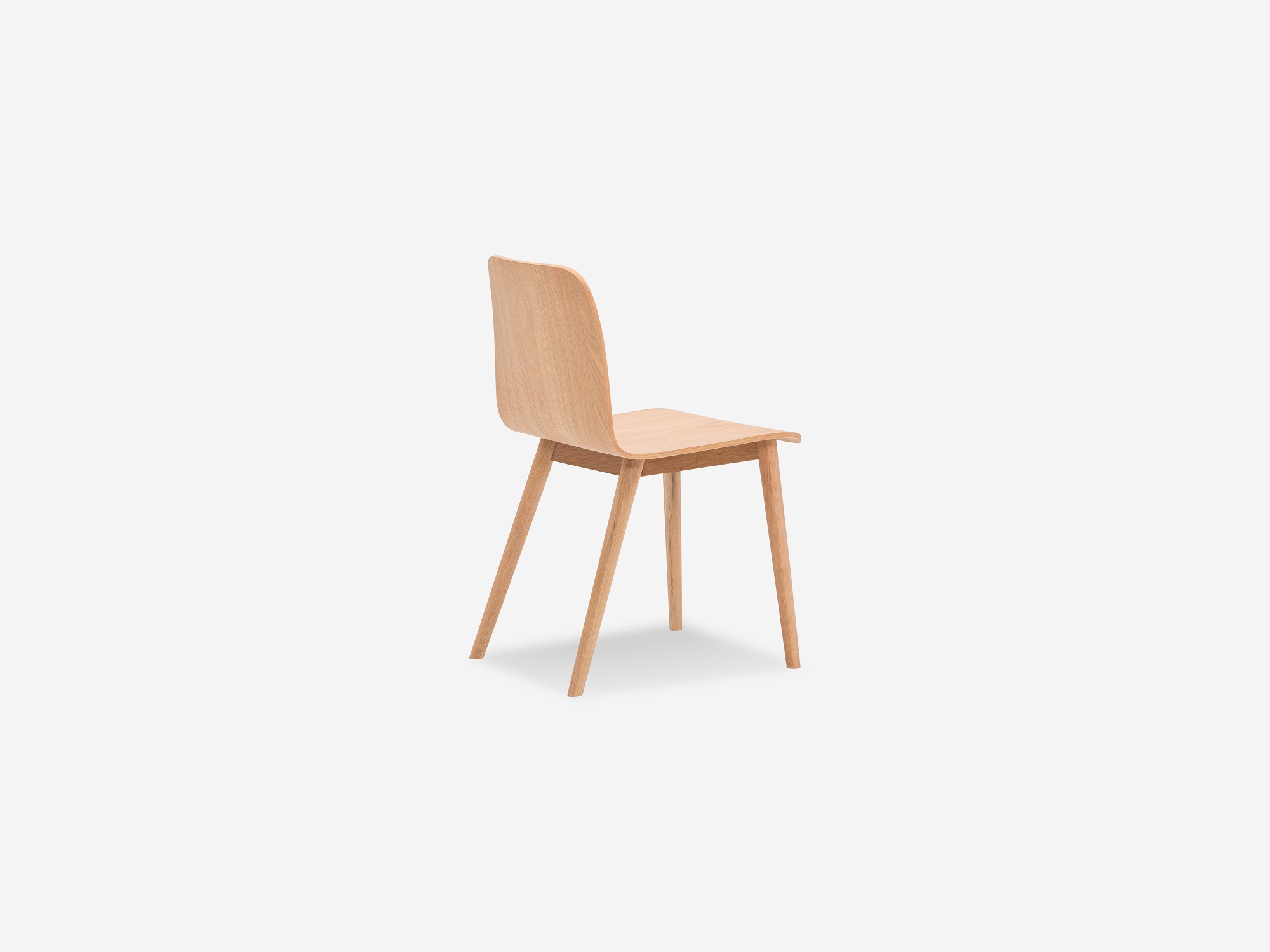 Back angled view of the Tami mid century dining chair in light oak