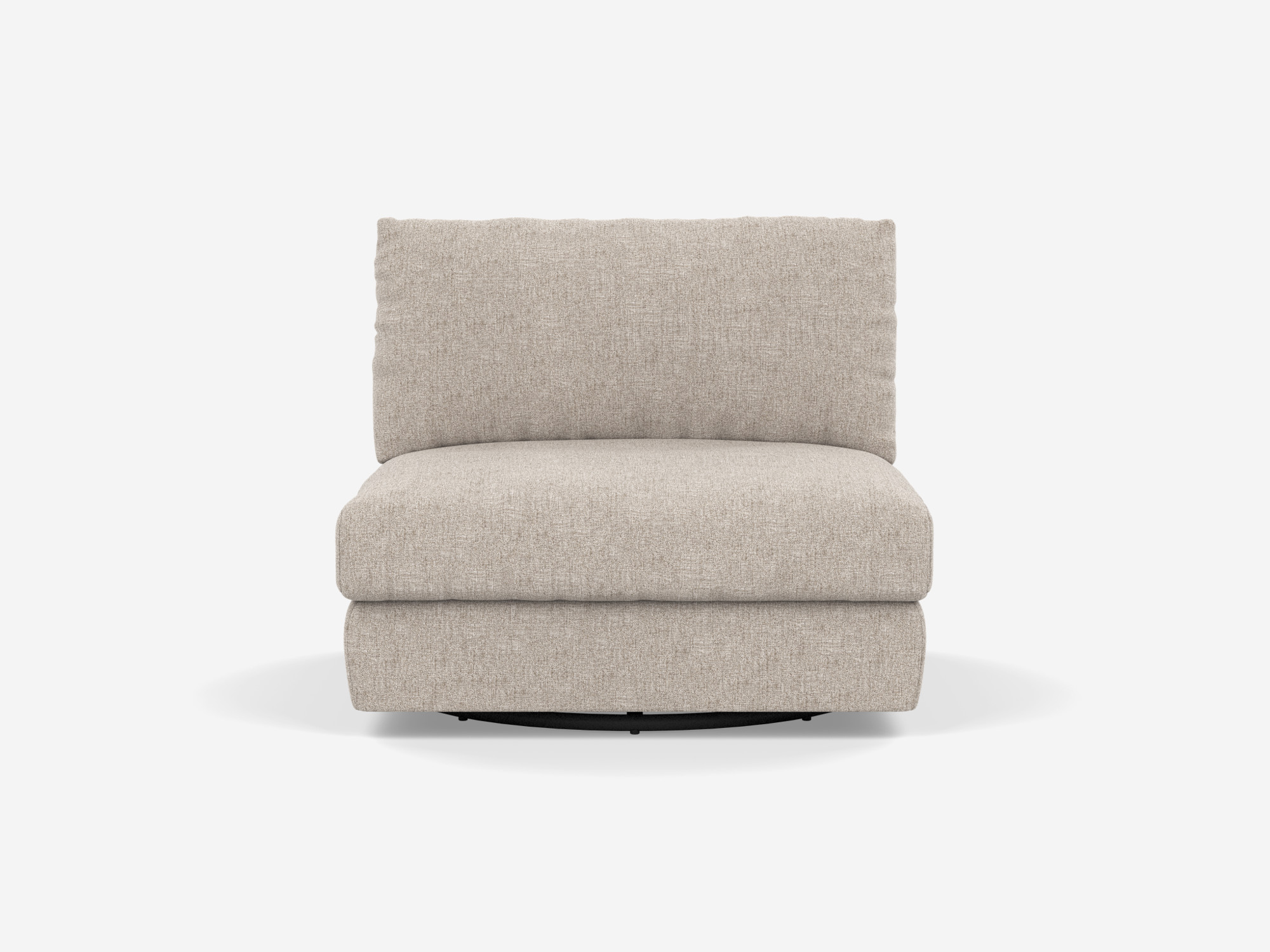 Front view of plush beige armless chair