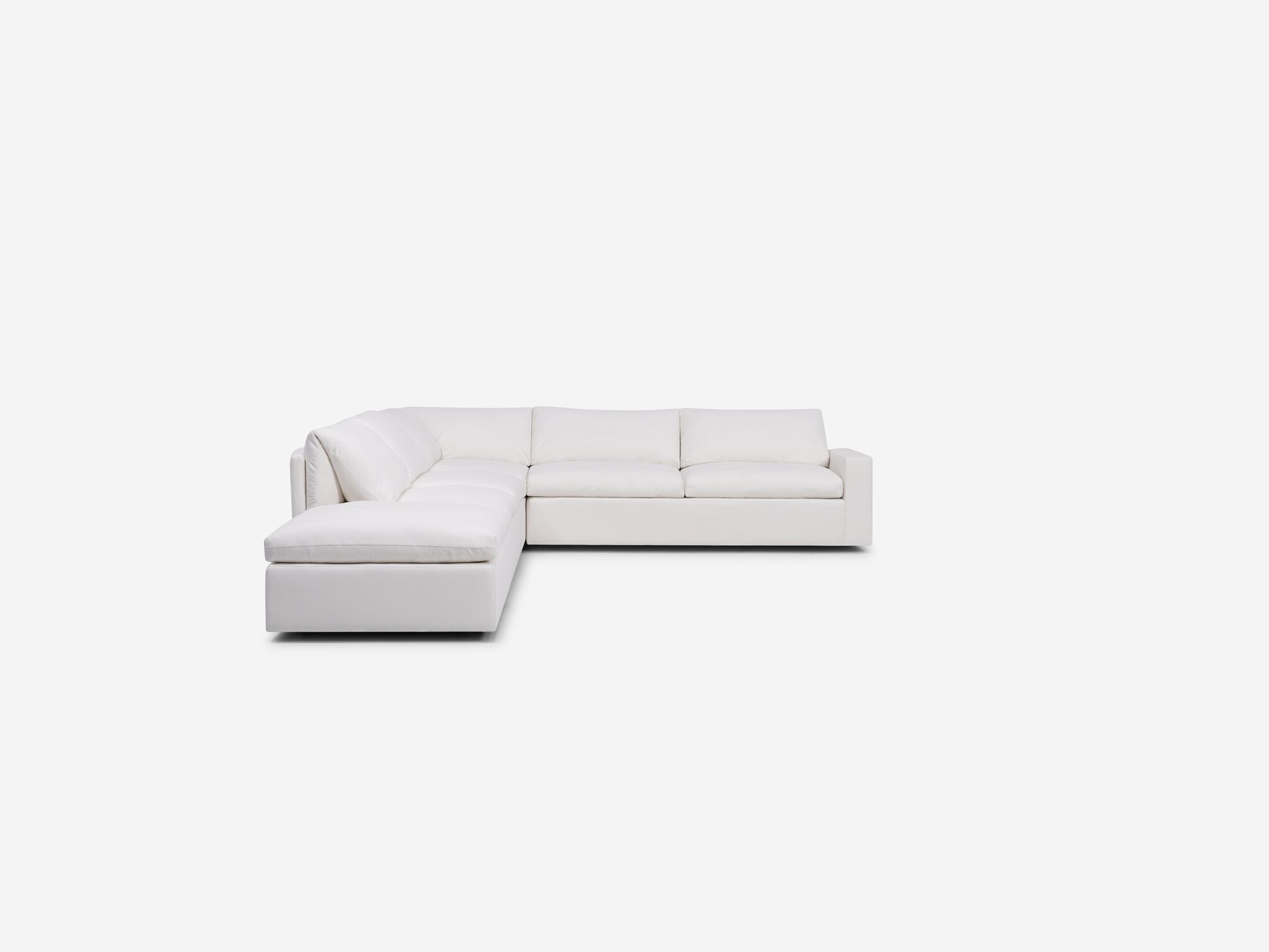White sectional sofa with left hand chaise front view