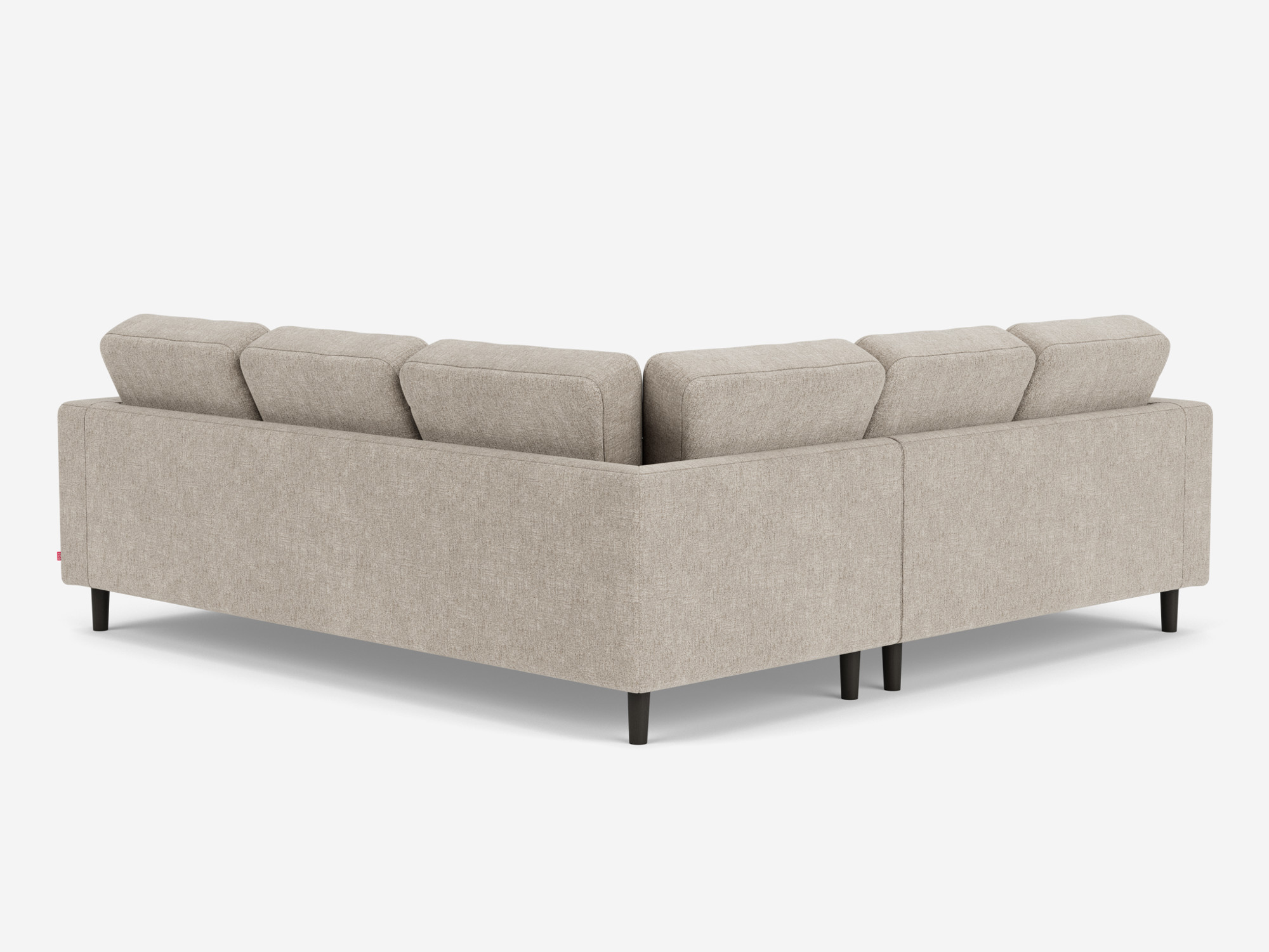 back angled view of the Solo modular sofa left hand facing loveseat in beige fabric