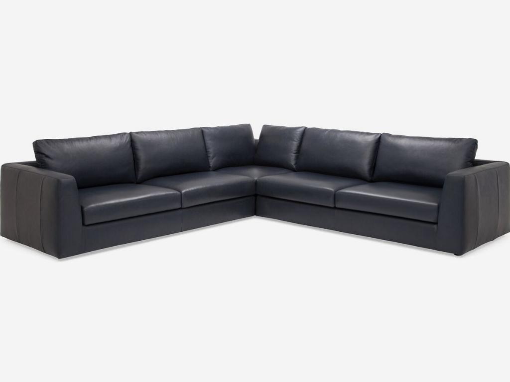 Front view of the Cello 3-piece sectional couch with corner seat in black leather