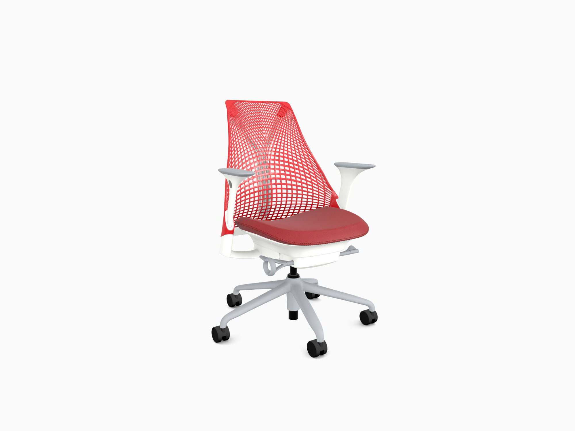 Herman Miller office chair with fog base in crepe cherry front angle view