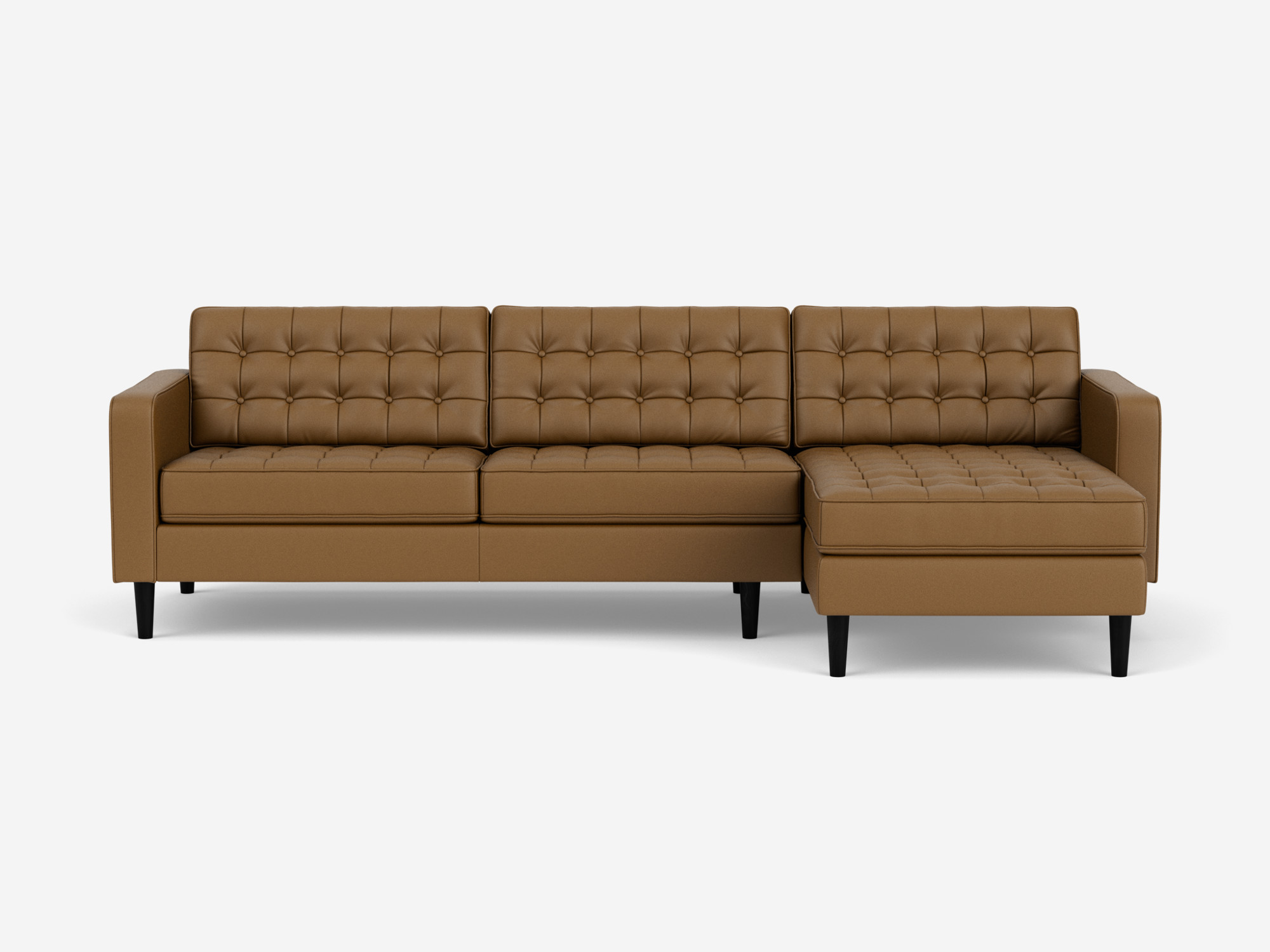 Front view of the  Reverie modern sectional sleeper couch in brown leather