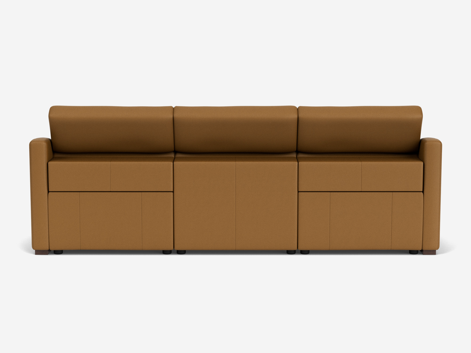 Back view of brown leather reclining sofa