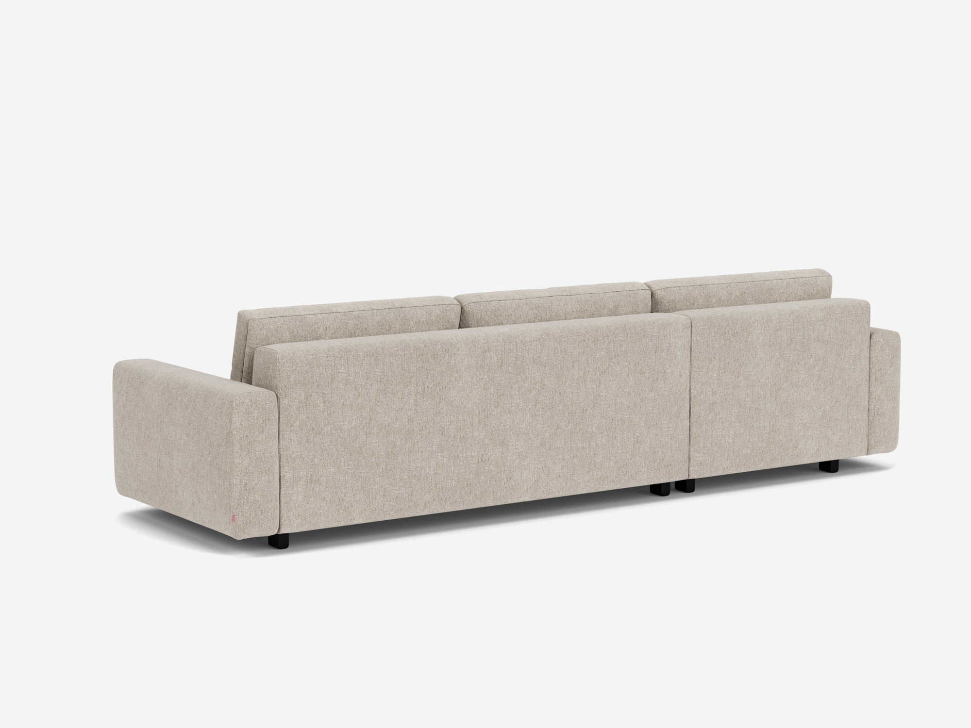 Back view of the beige fabric Reva modern sectional with left hand facing chaise