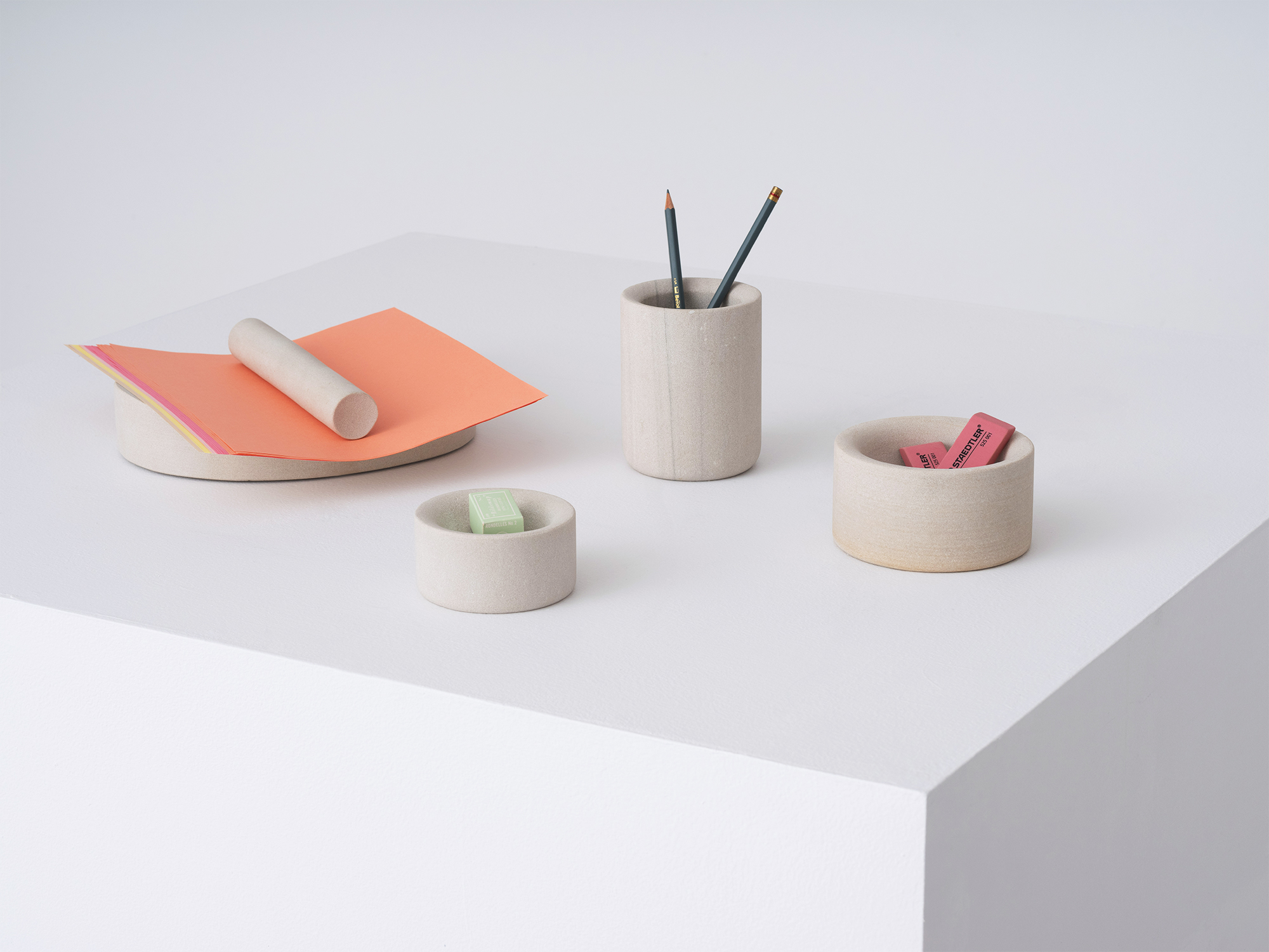 The Lithic office organization collection in sandstone