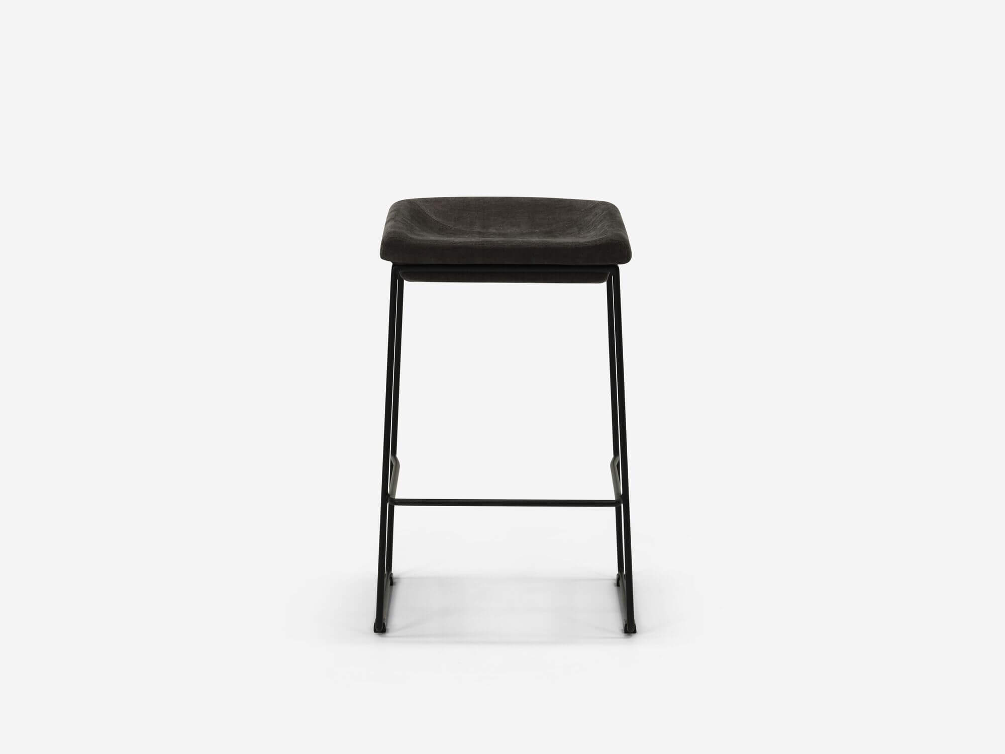 Front view of counter stool with black seat and black legs