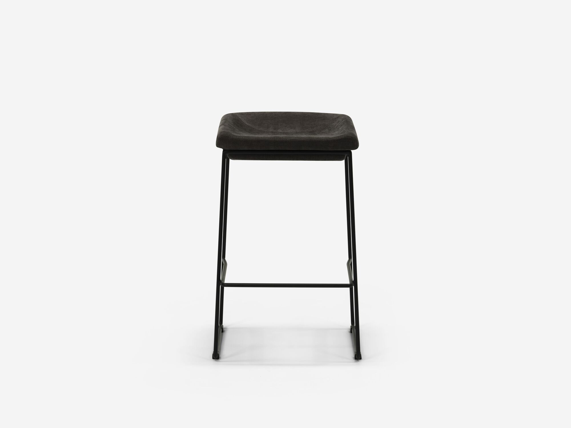 Front view of counter stool with black seat and black legs