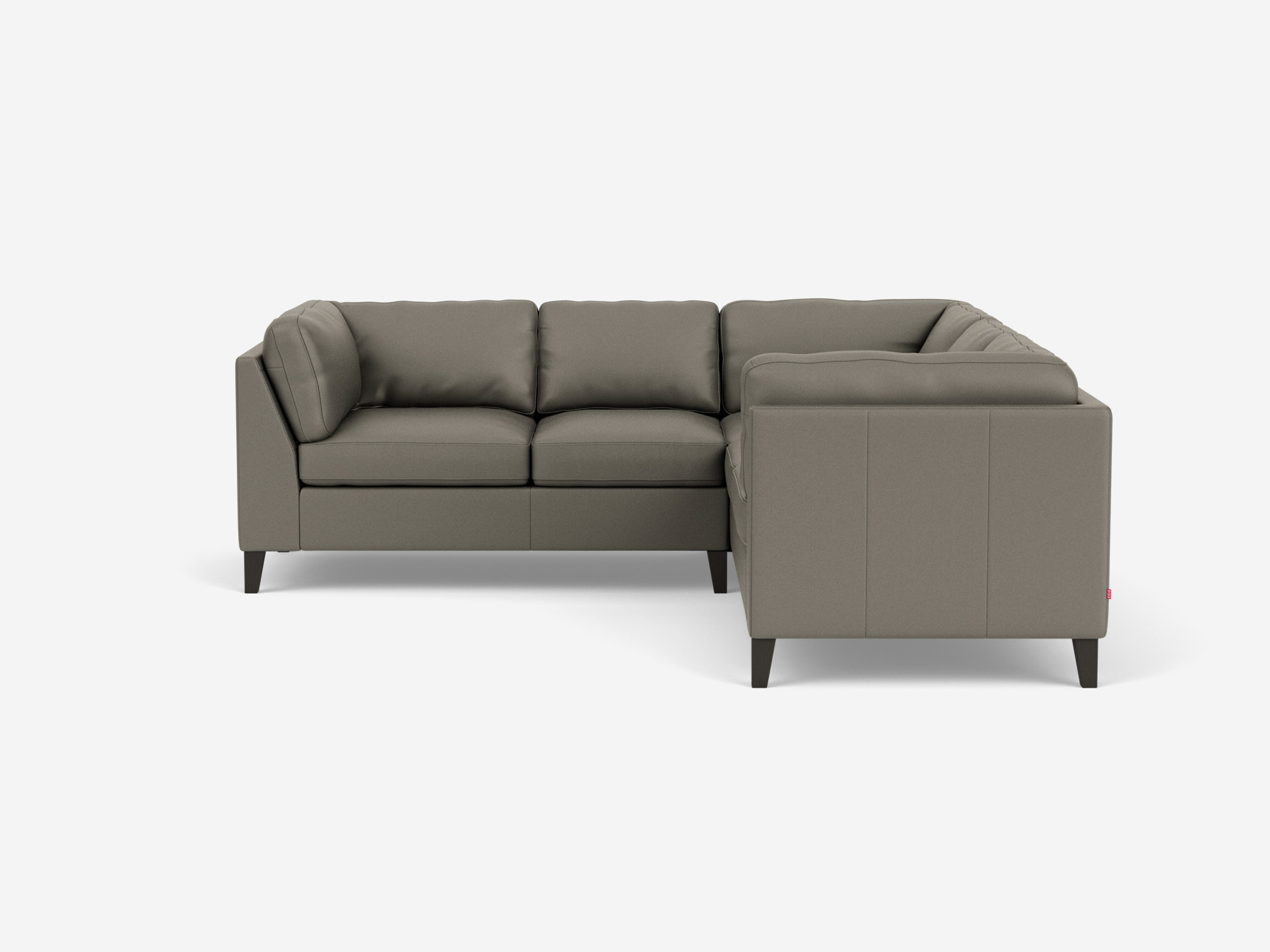 Front view of the Salema large sectional sofa in gray leather with left hand facing loveseat