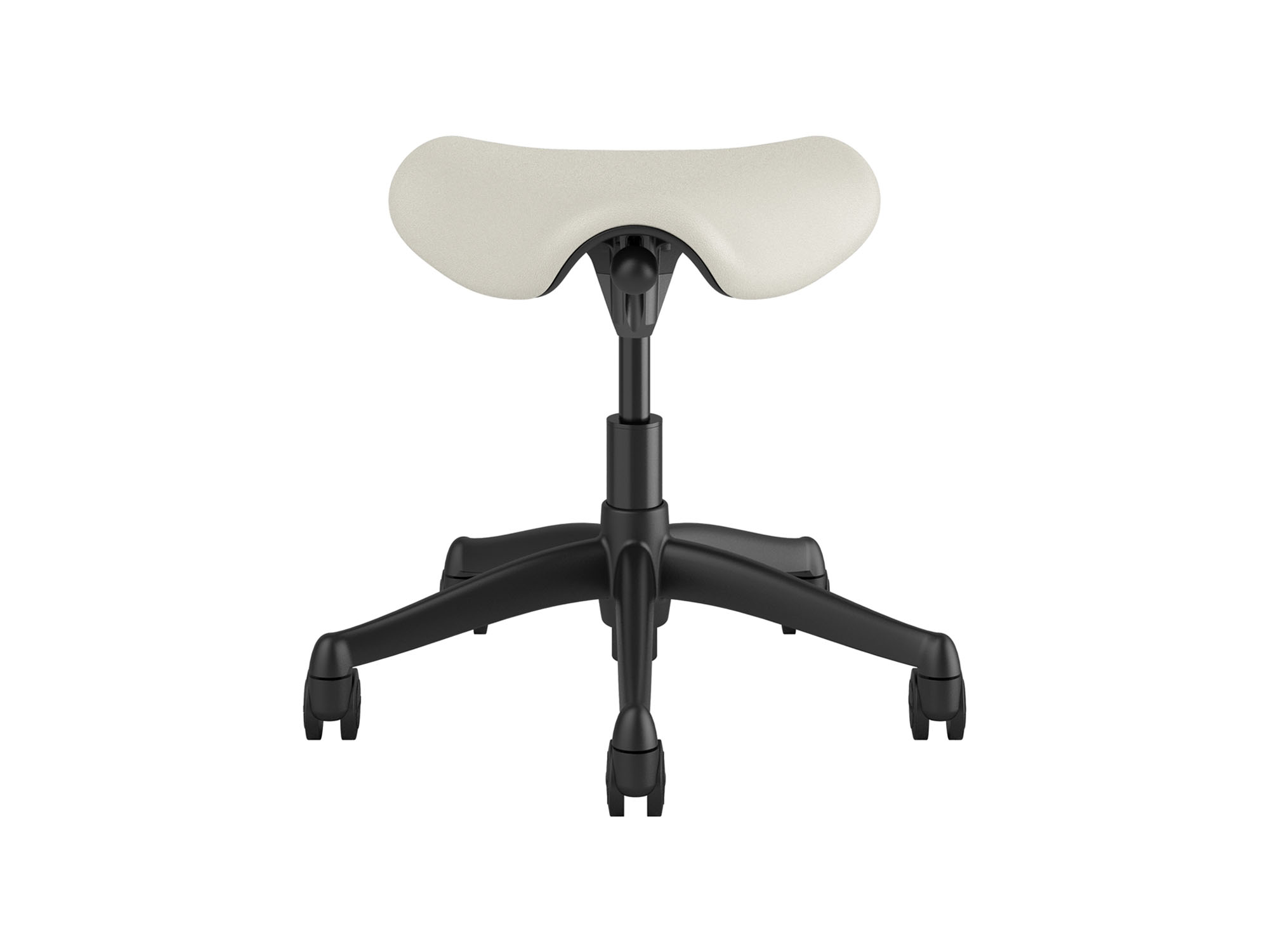 Front view of white saddle stool