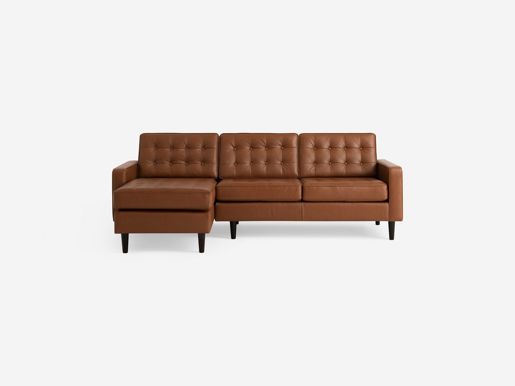 Front view of the  Reverie modern sectional sleeper couch in brown leather