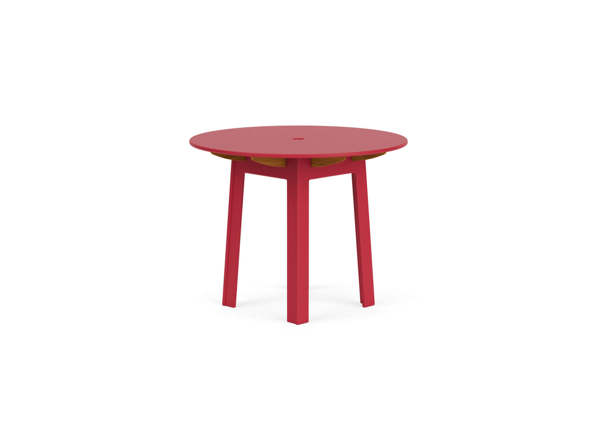 Front view of patio dinette table in red recycled plastic