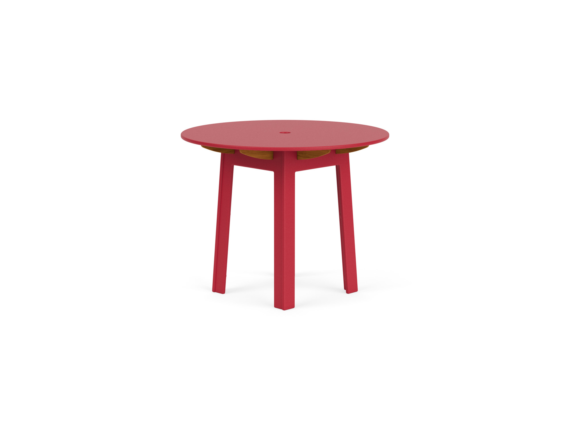 Front view of patio dinette table in red recycled plastic