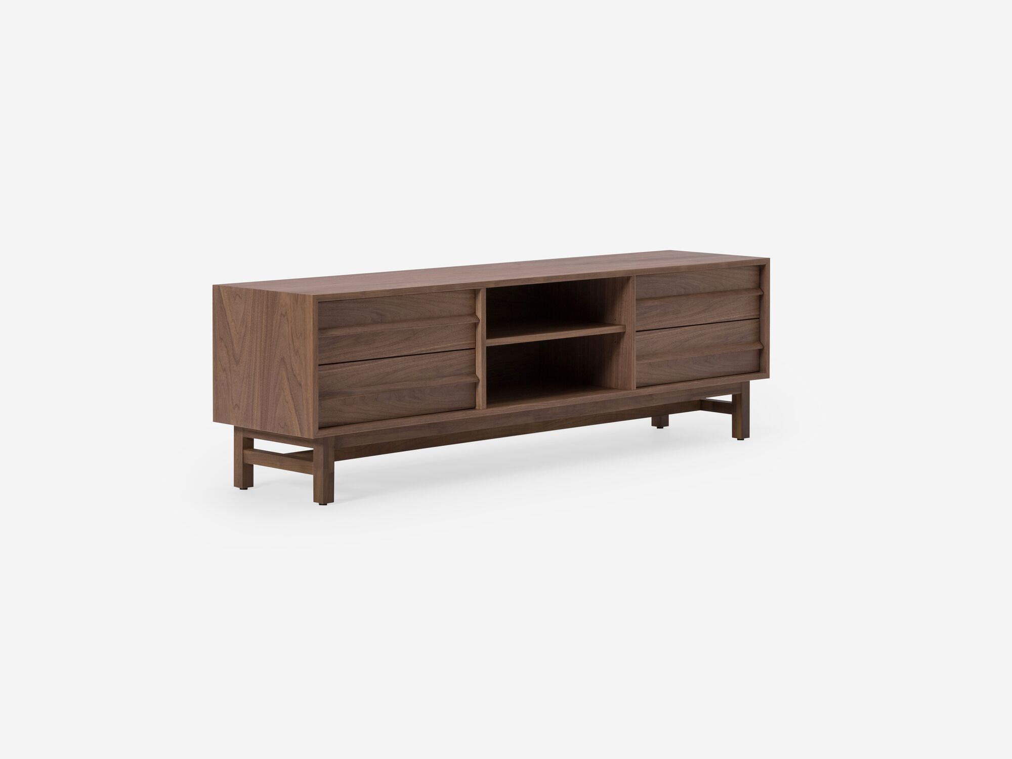 Large walnut media unit corner view