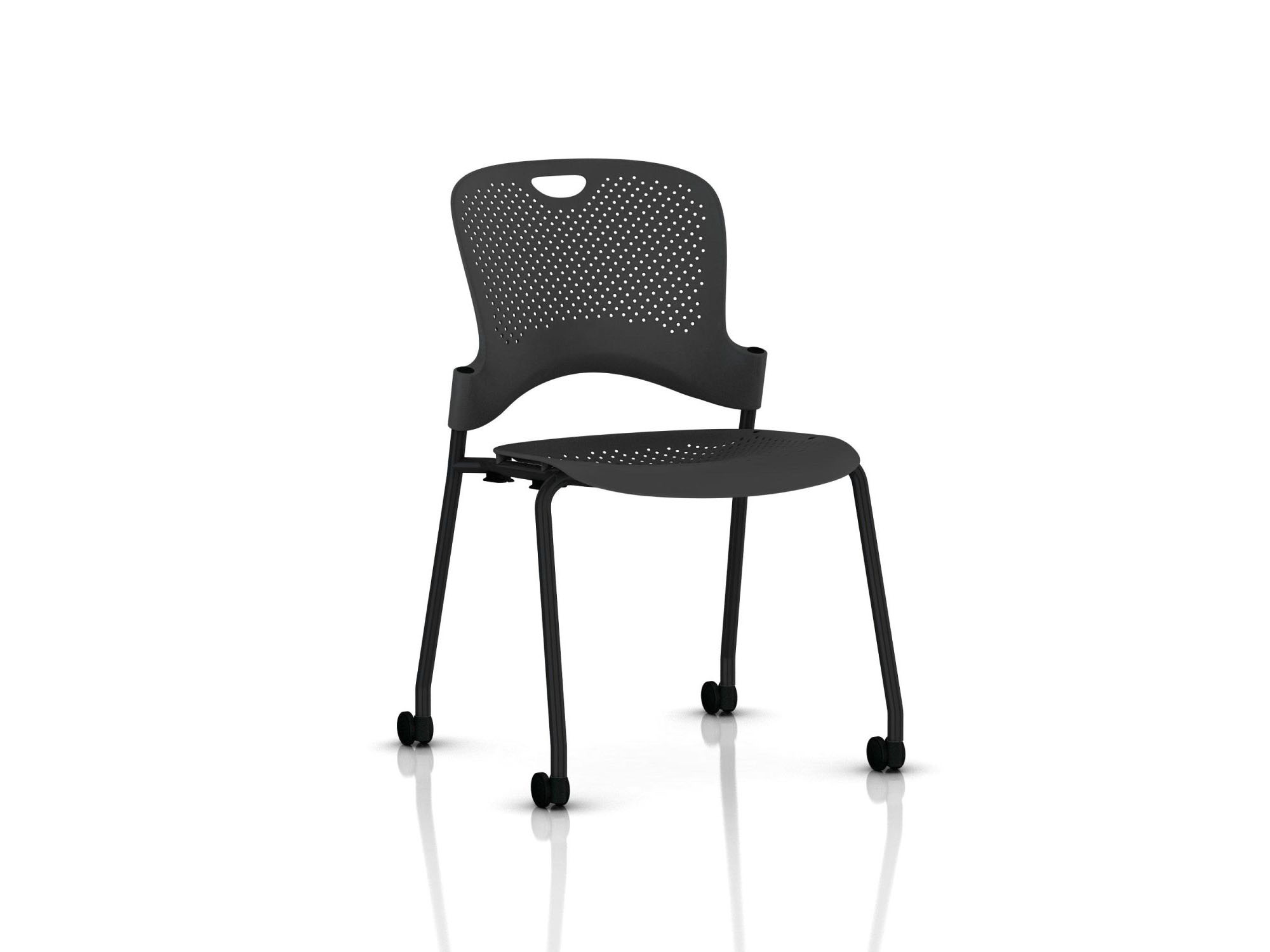 Grey stackable hard floor braking caster chair front angle view