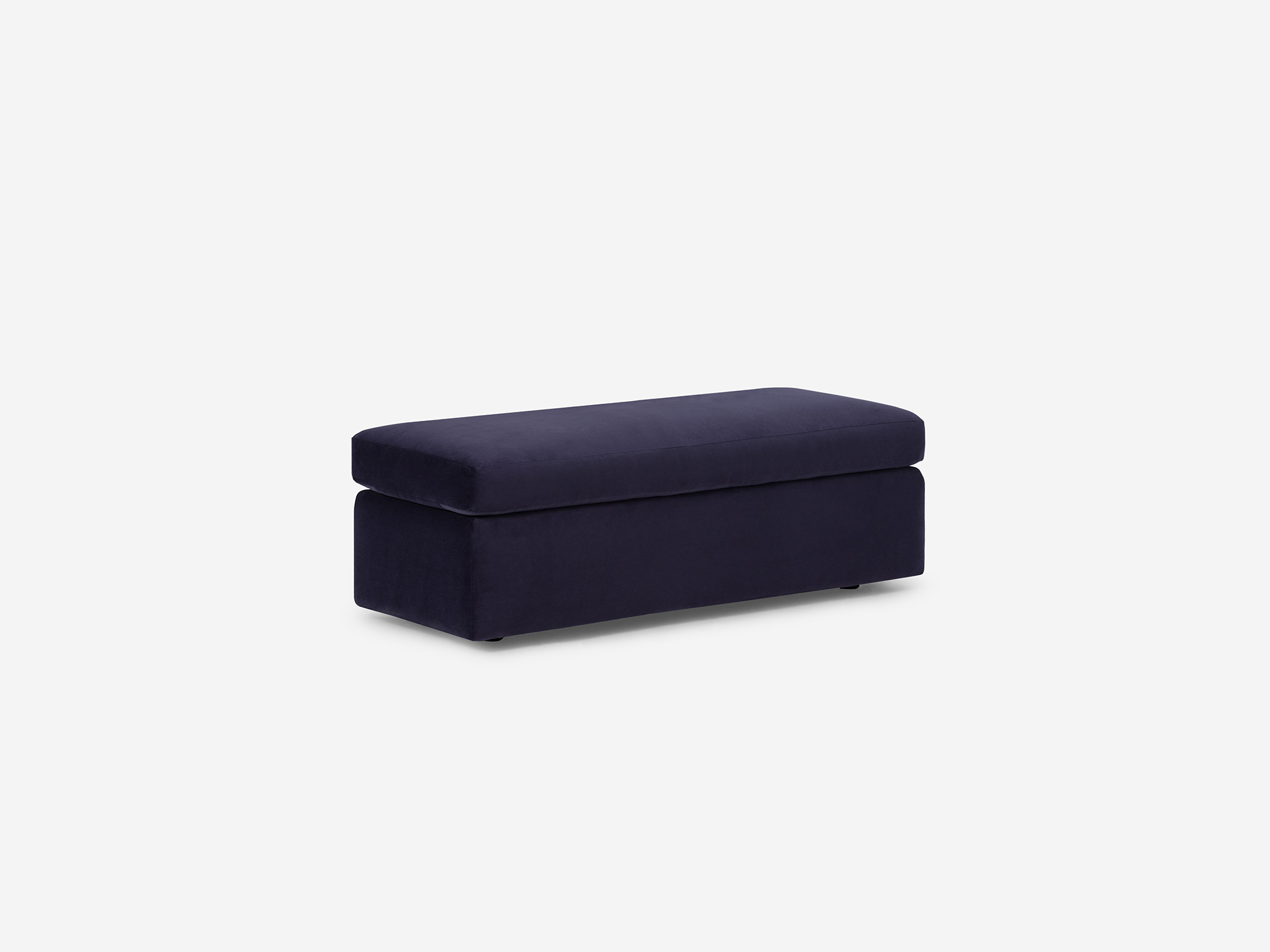 Angled view of the Cello small velvet storage bench ottoman