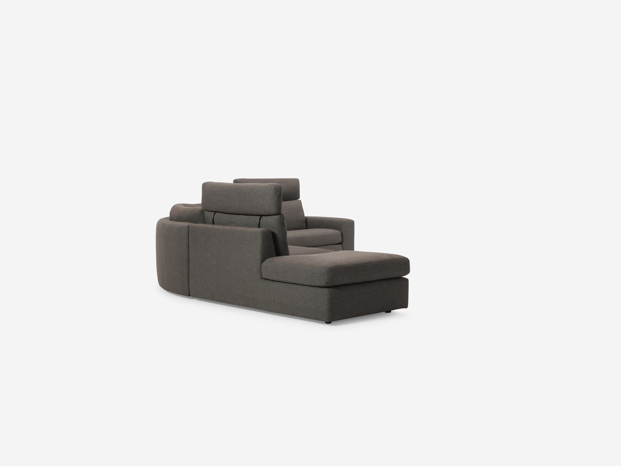 Corner view of charcoal left hand facing reclining sectional