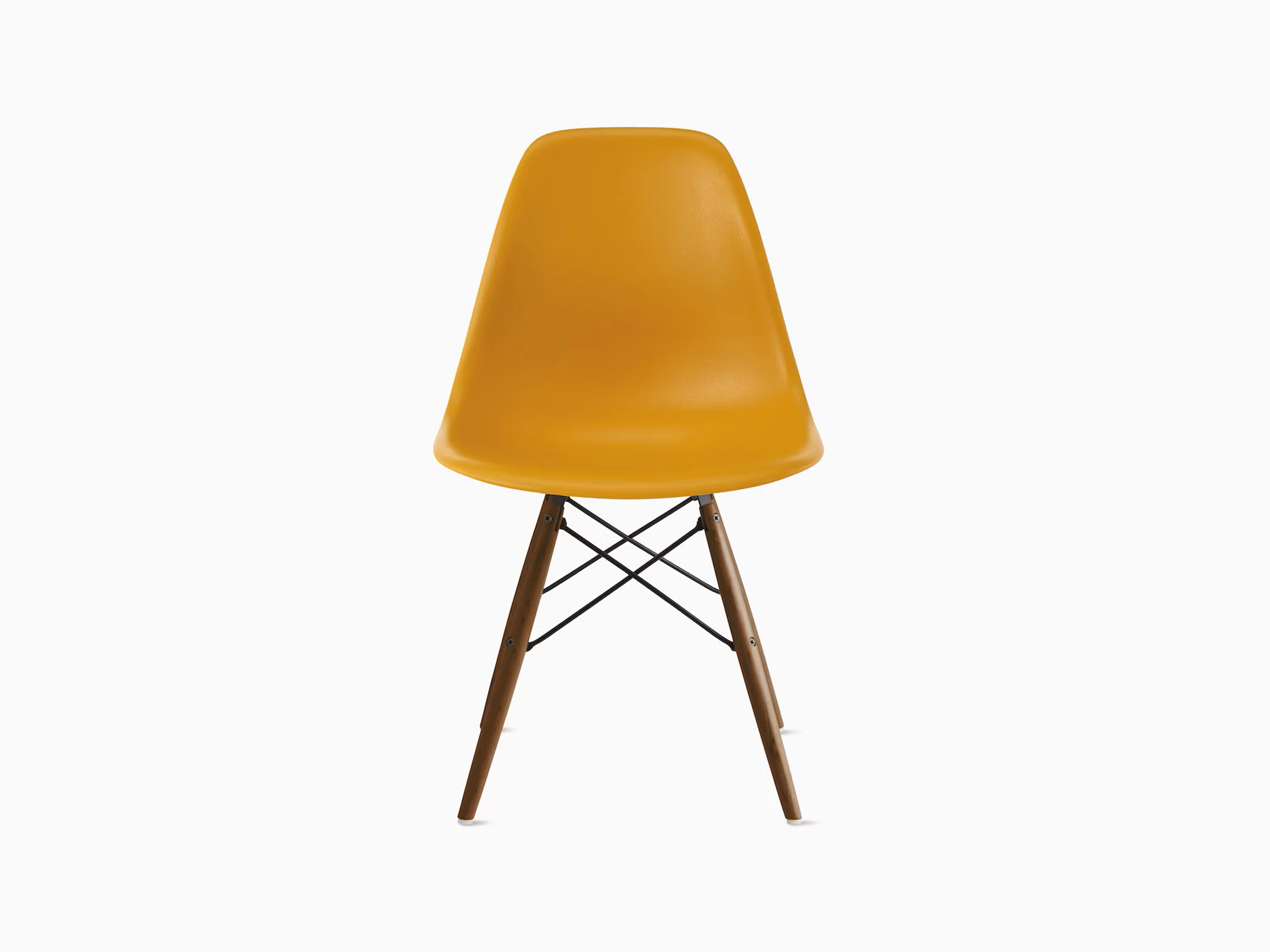 Front view of yellow chair with maple dowels