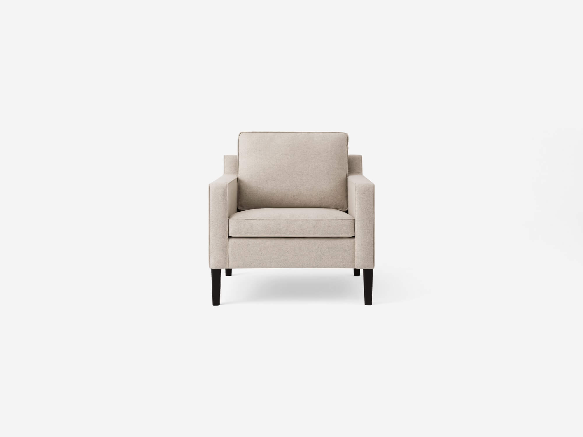 Front view of the Skye mid century modern armchair in beige fabric