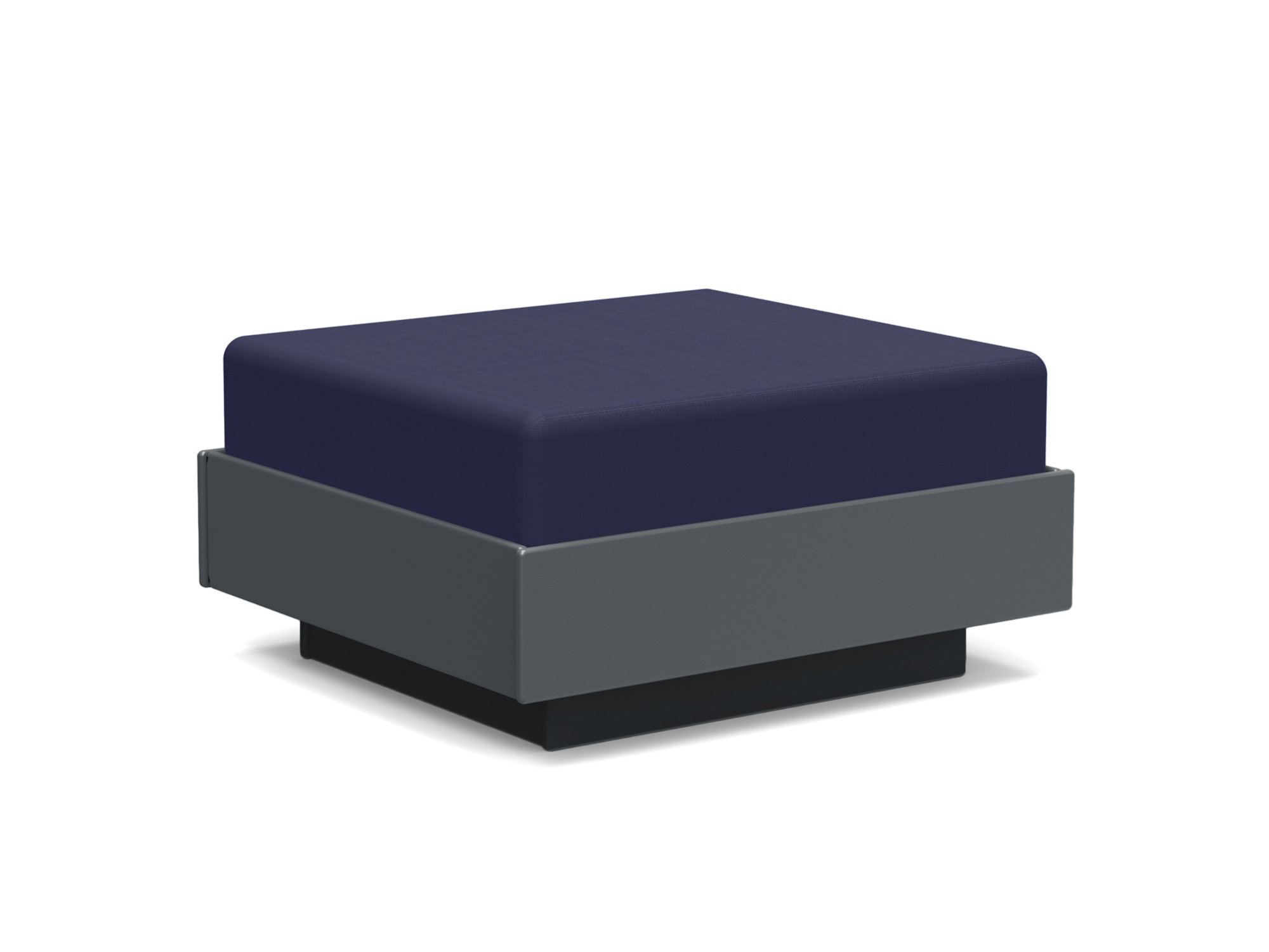 Vue d'angle avant du pouf d'extérieur gris foncé et bleu foncé