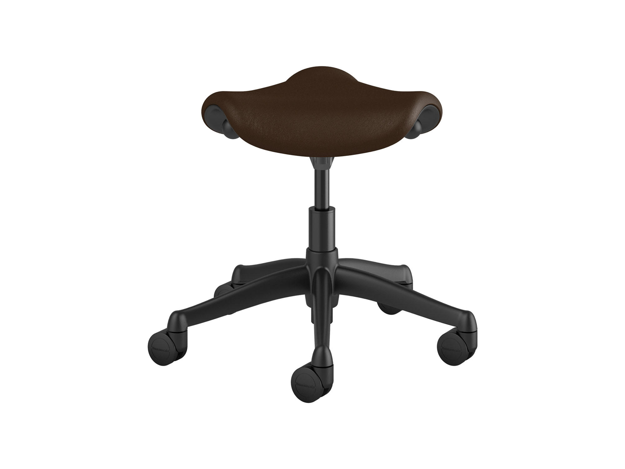 Back view of dark red saddle stool