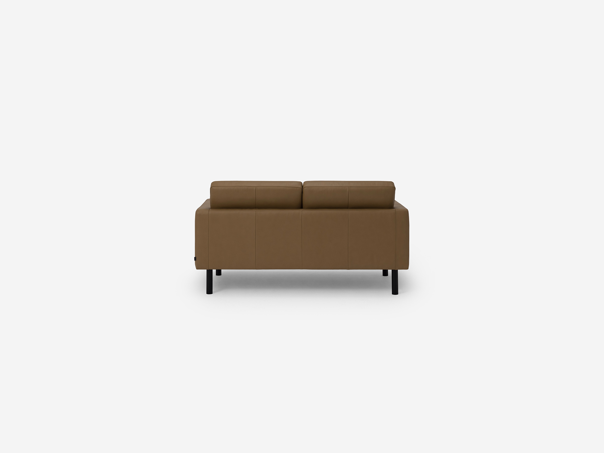 Back view of the Joan loveseat in brown leather