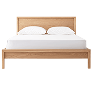 Front view of solid oak platform bed