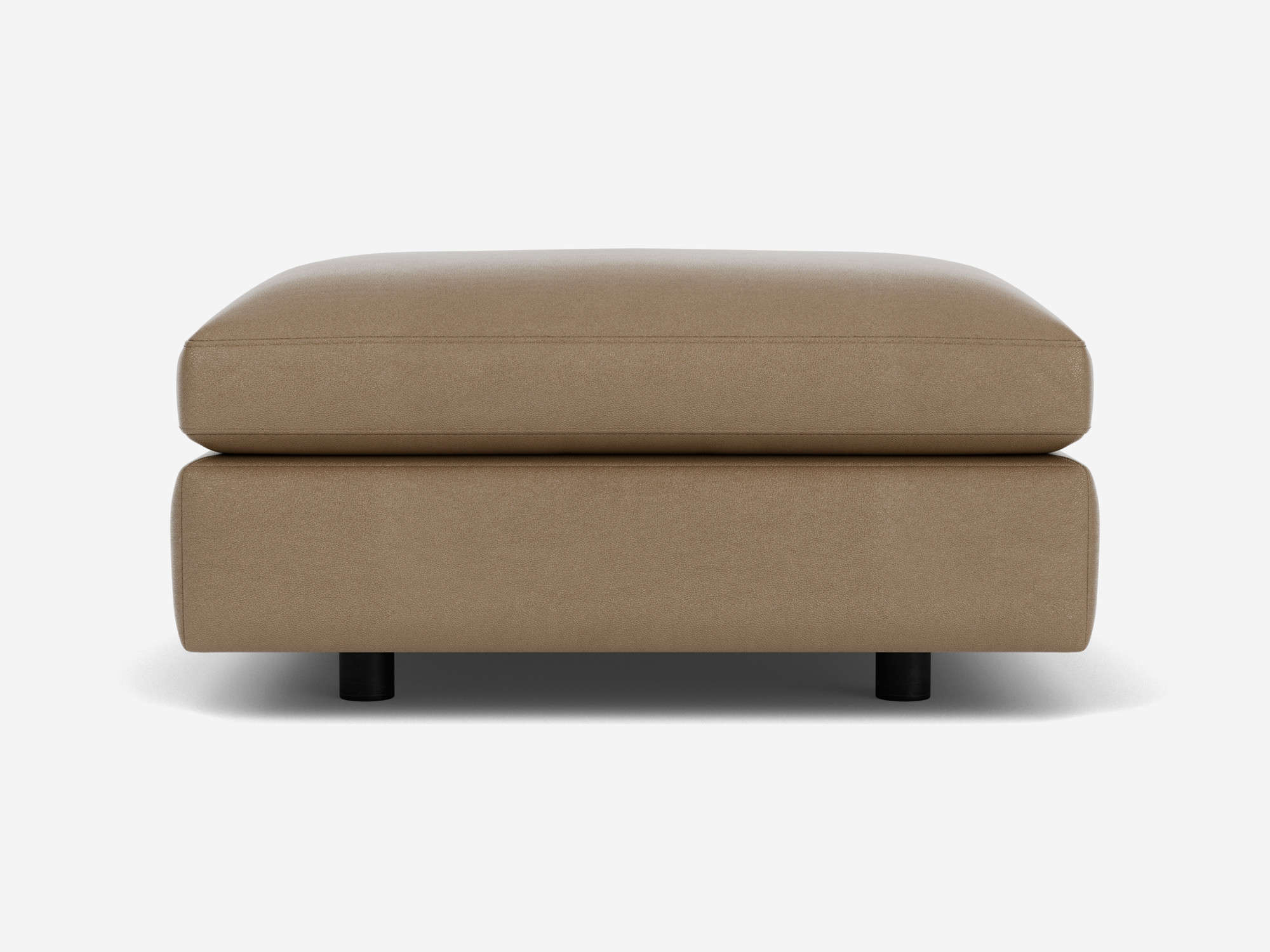 Square brown leather ottoman front view