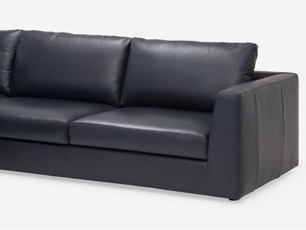 Detailed view of the Cello 3-piece sectional sofa with corner seat in black leather