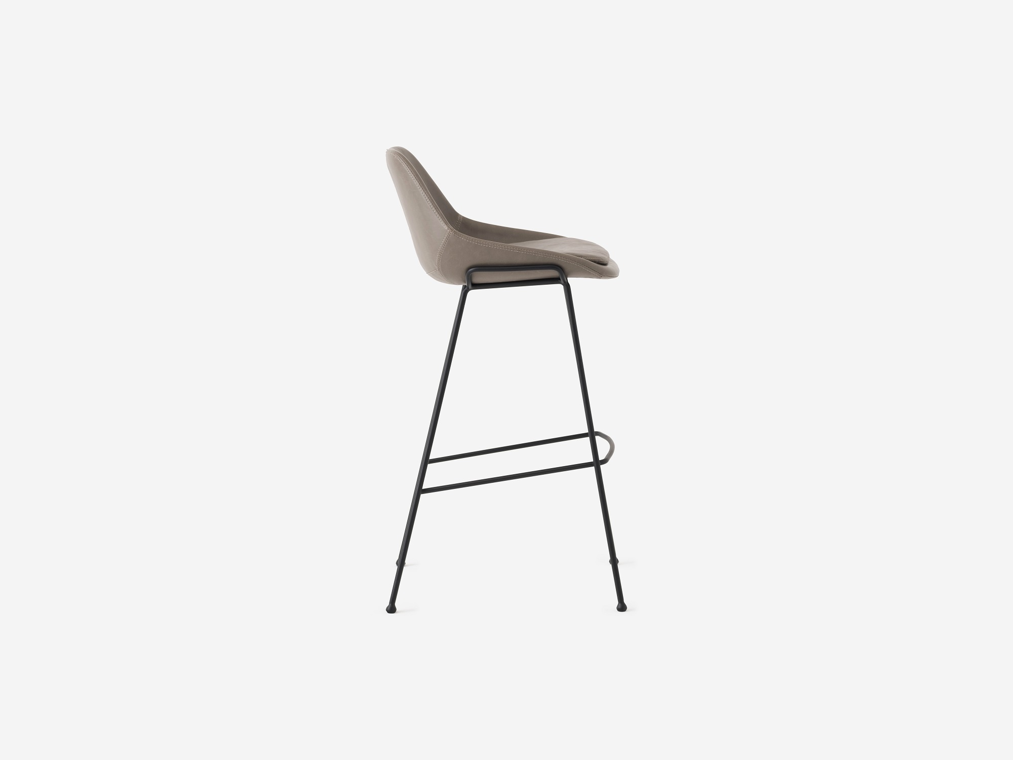 Side view of the Nixon modern bar stools in grey leather