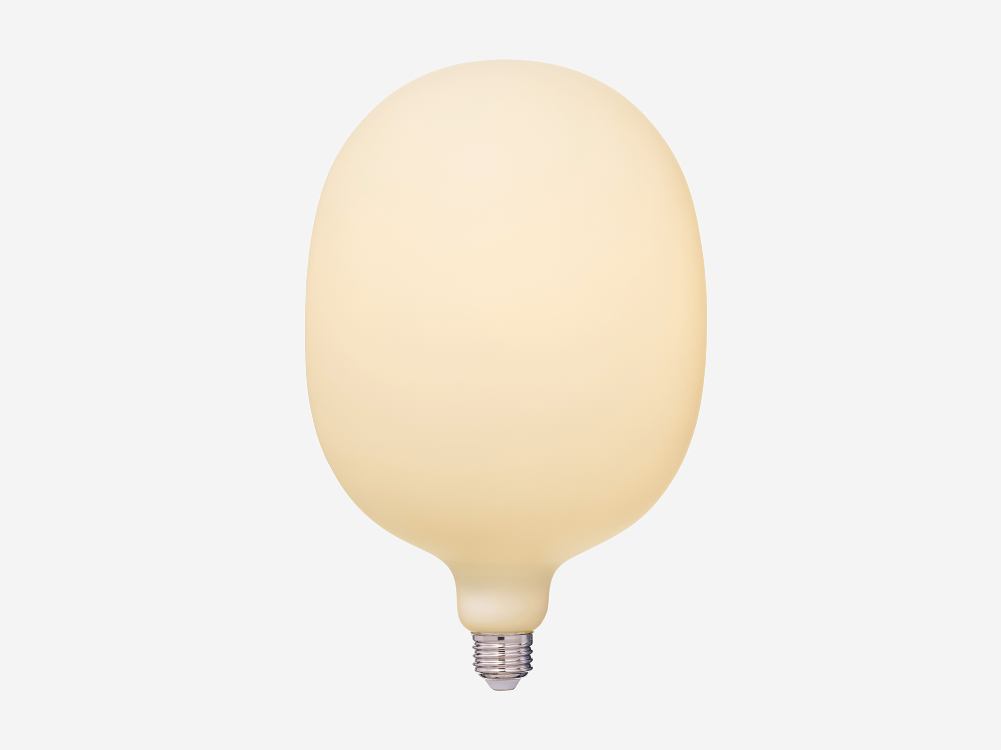 Large matte white LED light bulb with light on