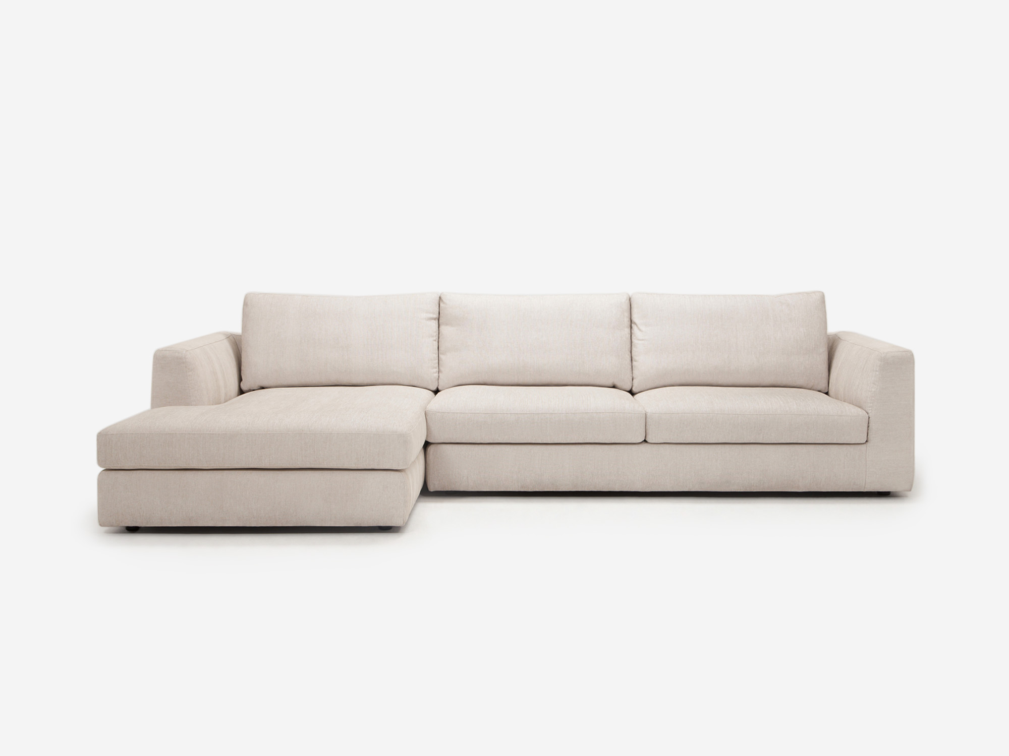 Front left view of the Cello modern sectional couch in white fabric