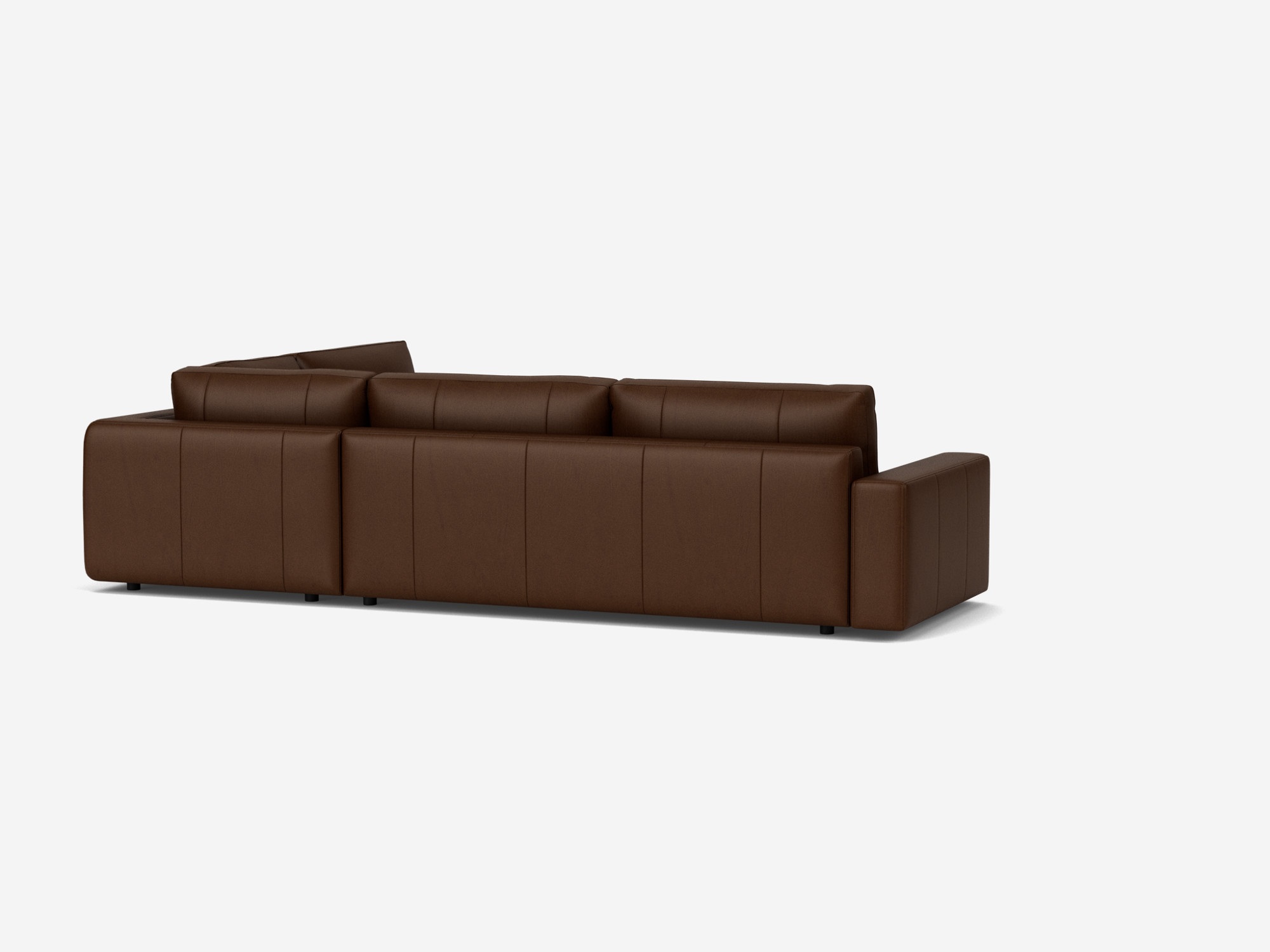 back view of the Cello modern sectional couch in dark brown leather with right hand backless chaise