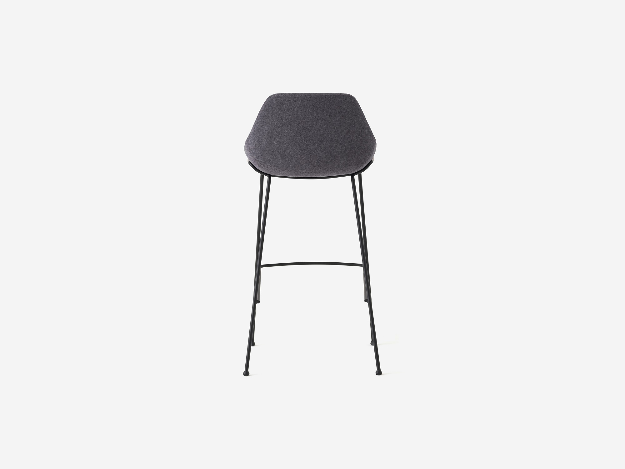 Back view of the Nixon modern bar stools in grey fabric