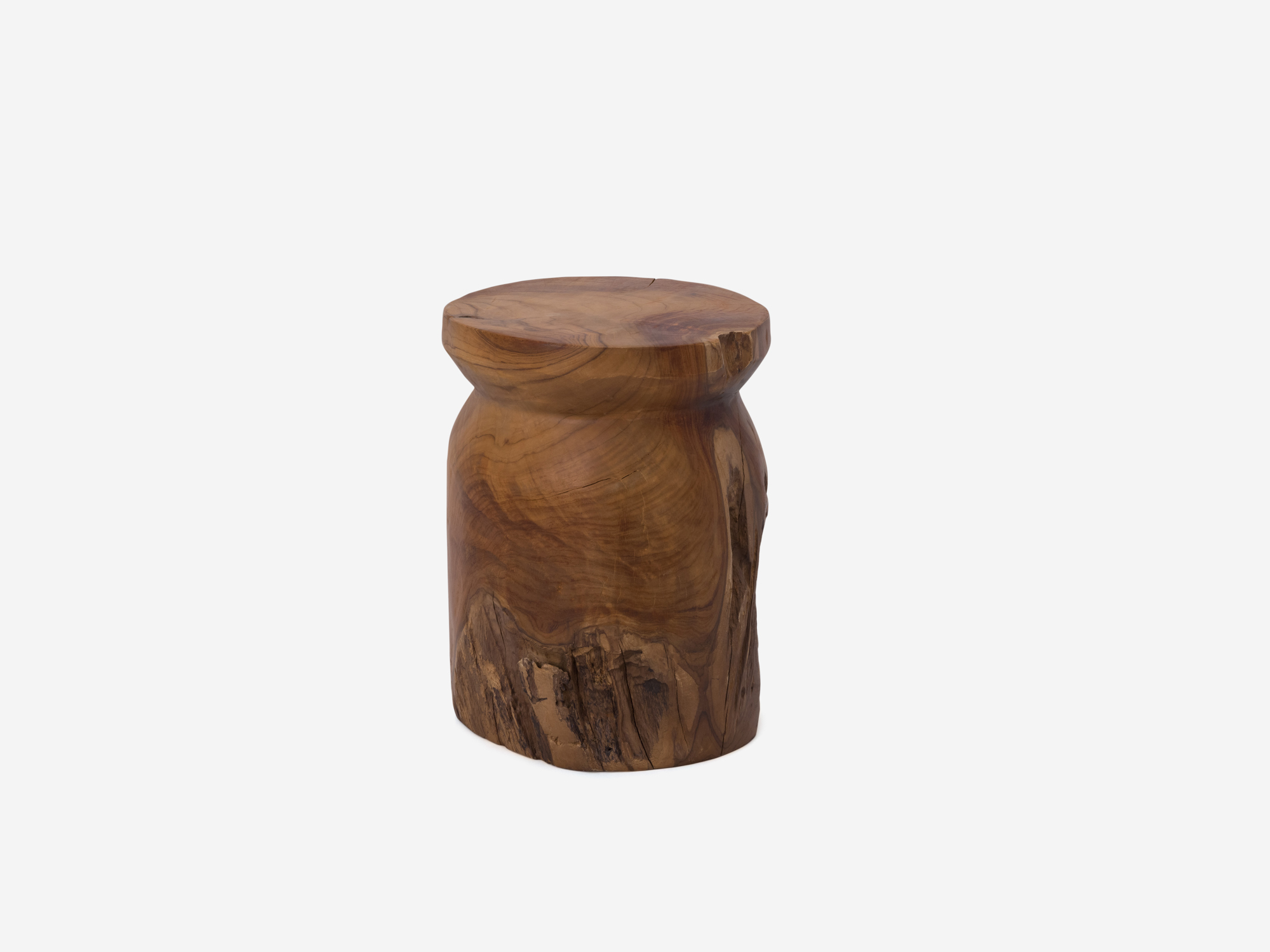 Round solid teak stool left side view