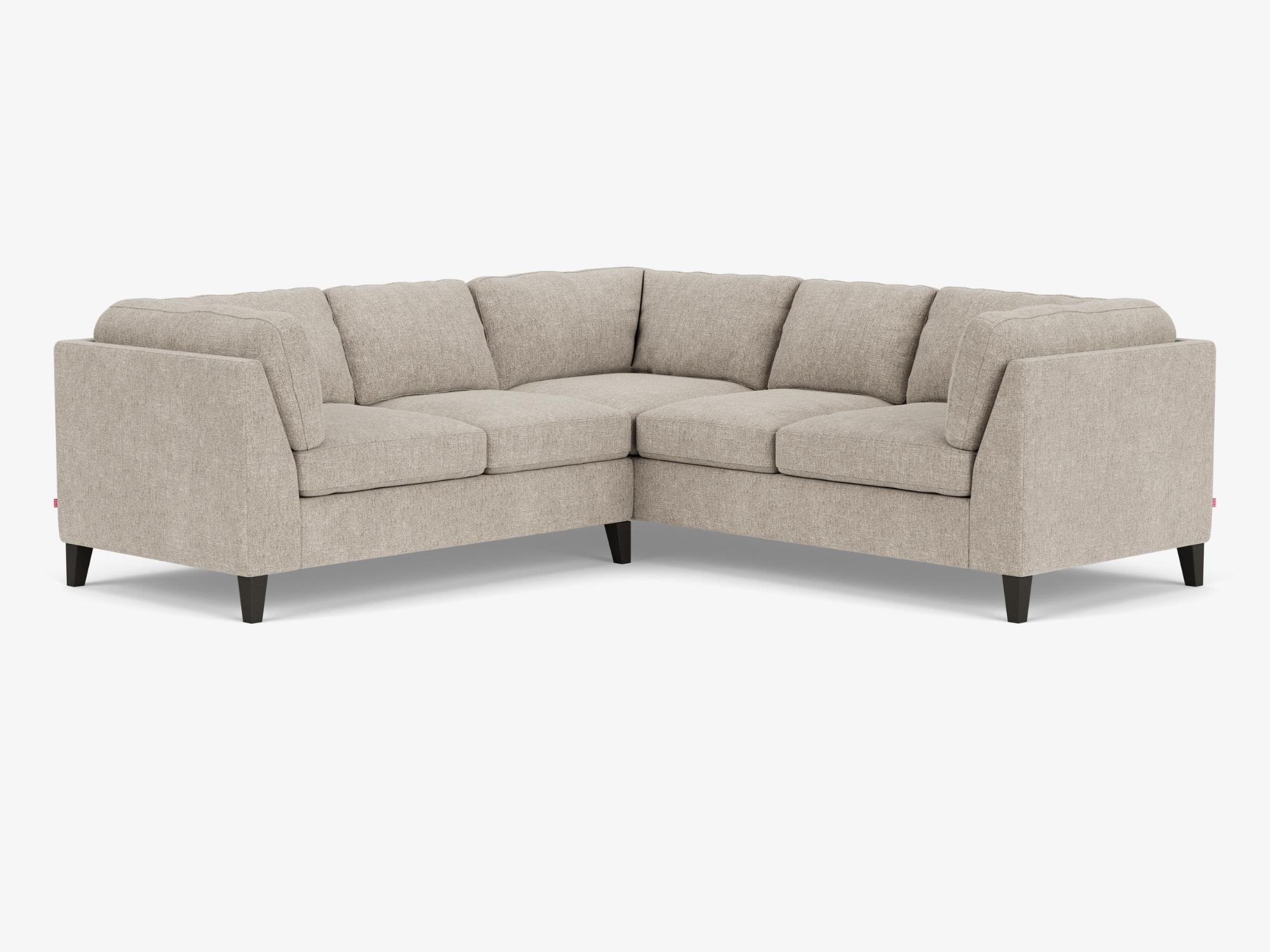 Angled view of the Salema l shape sofa in gray fabric