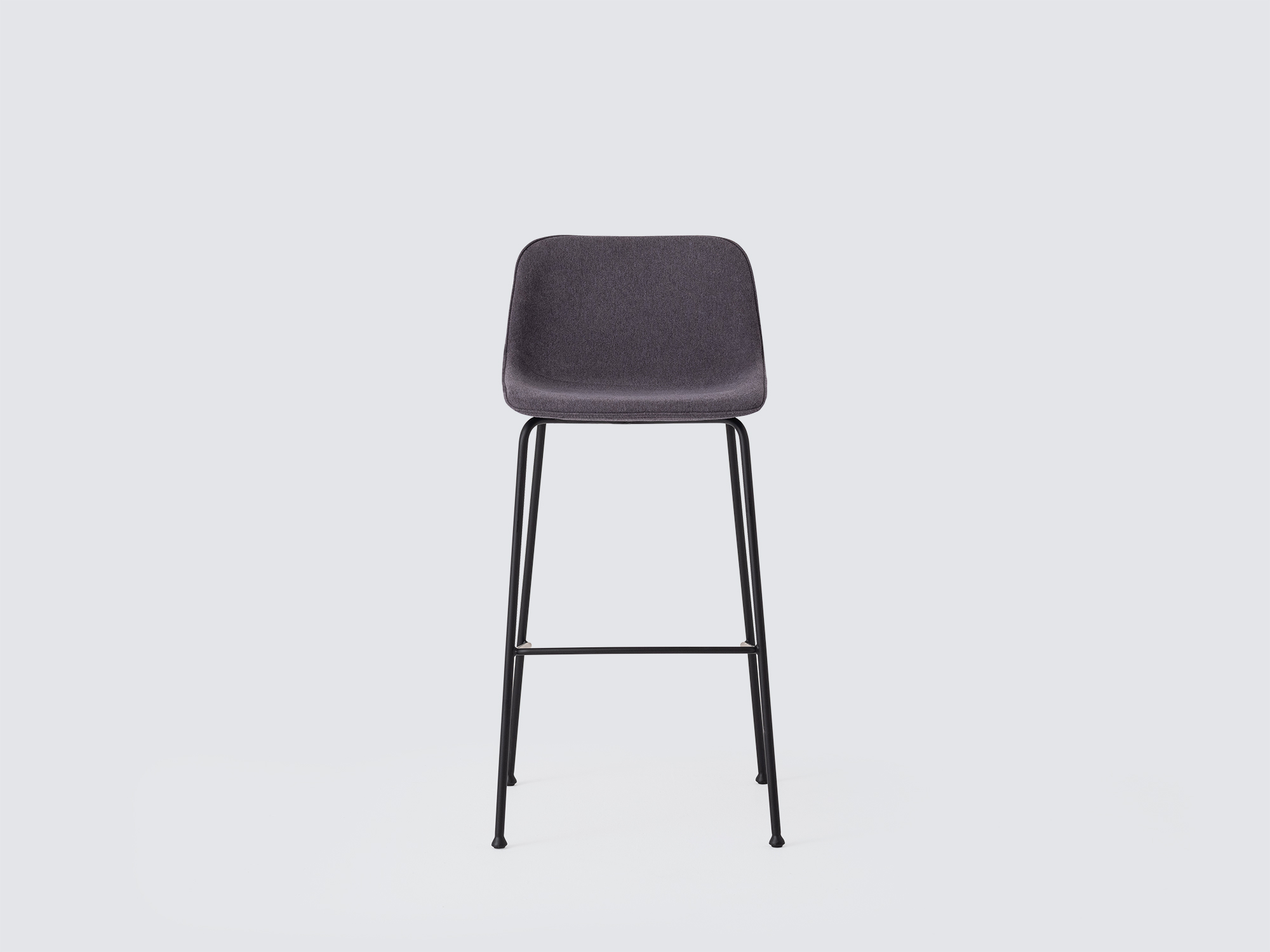 Front view of the Oles counter height bat stool with grey fabric seat