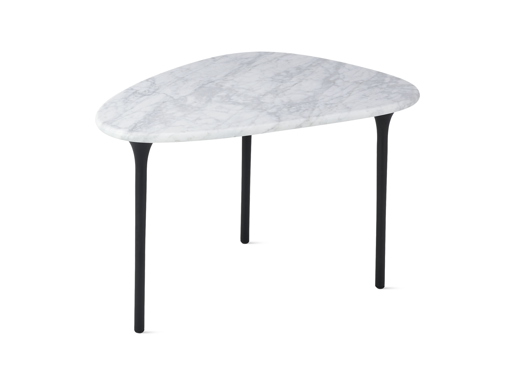 Front angle view of high marble topped accent table