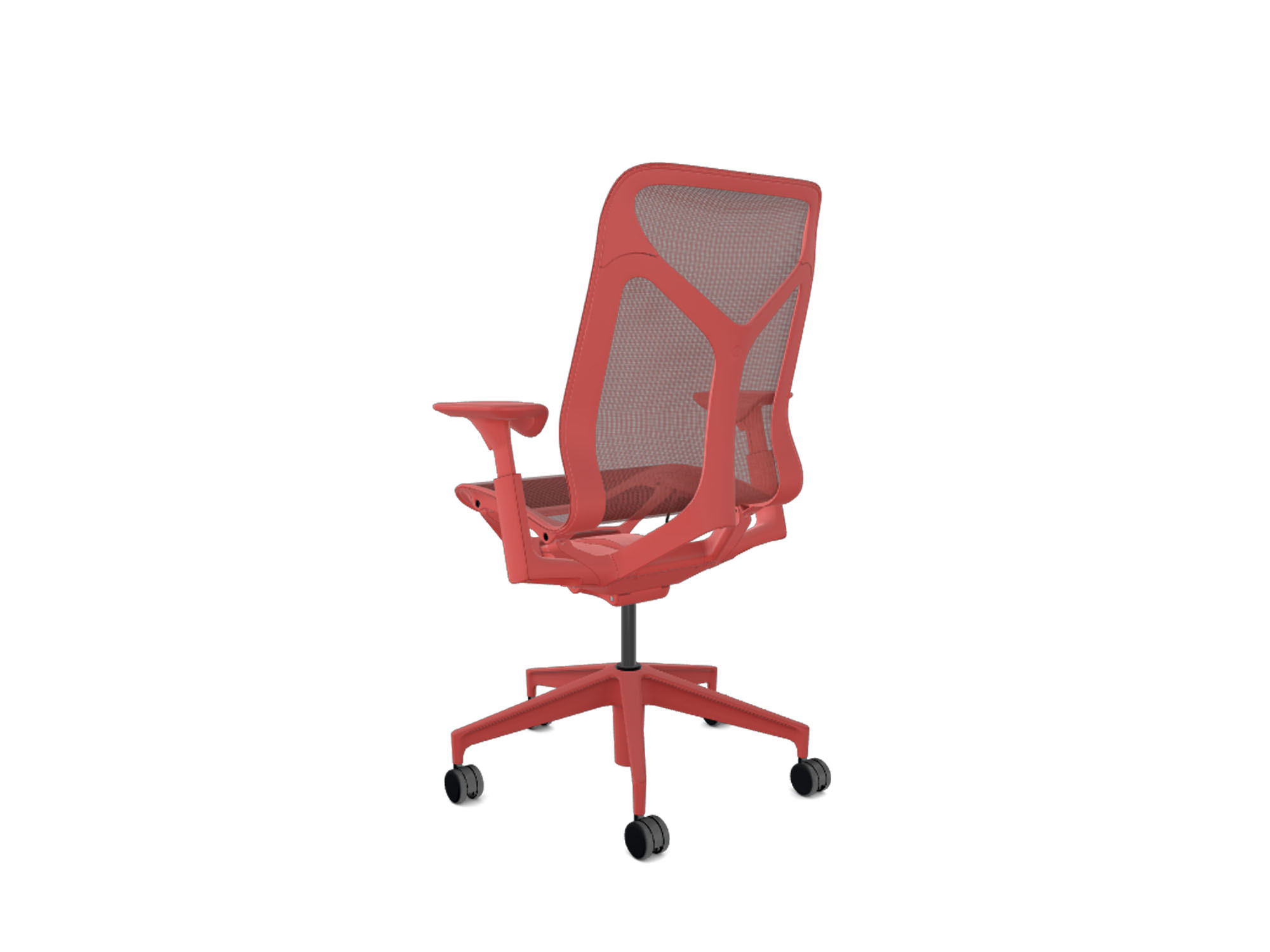 Mid back adjustable arms red cosm ergonomic office chair back view