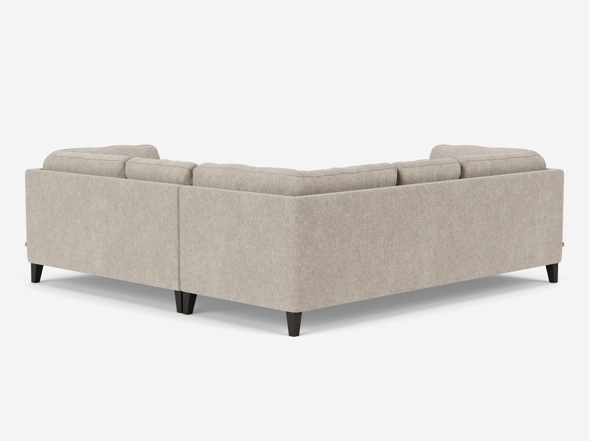 Back view of the Salema large sectional sofa in gray fabric with right hand facing loveseat