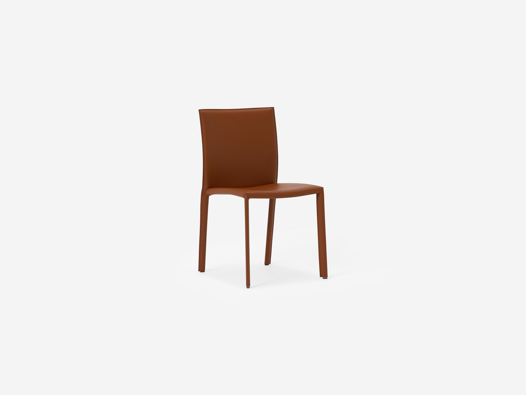 Angled view of the Acel Mid Century Dining Chair in brown leather