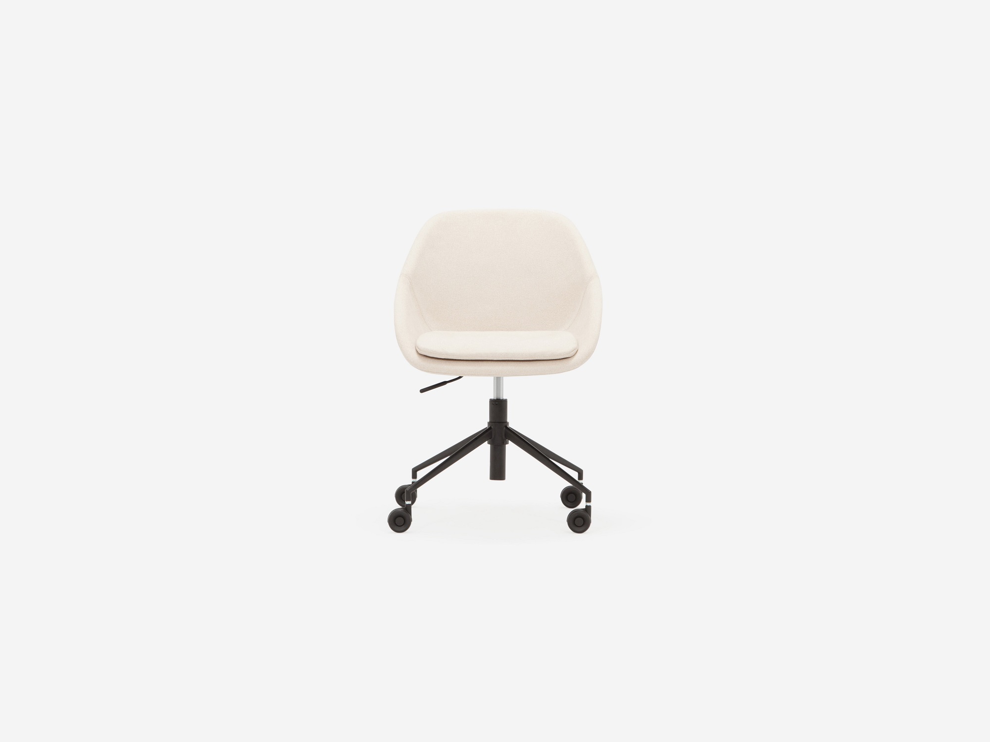 Front view of the modern office chair in white fabric