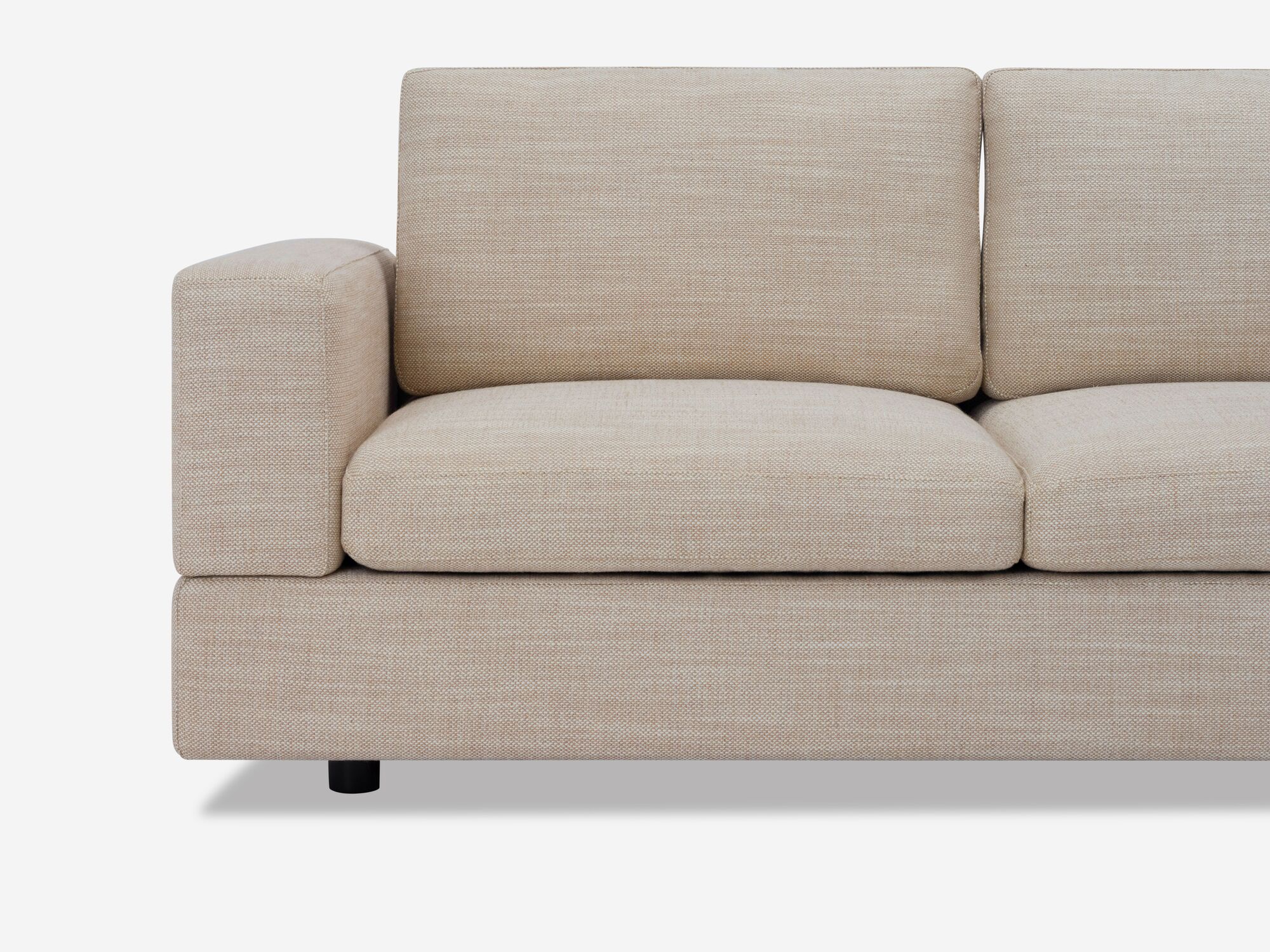 Front detail view of modern beige sofa