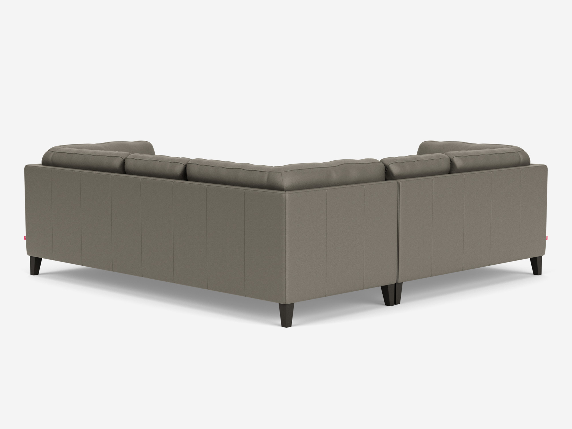 Back view of the Salema large sectional sofa in gray leather with left hand facing loveseat