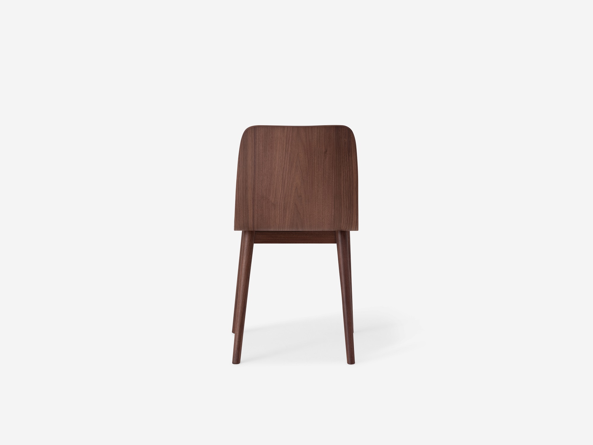 Back view of the Tami mid century dining chair in walnut