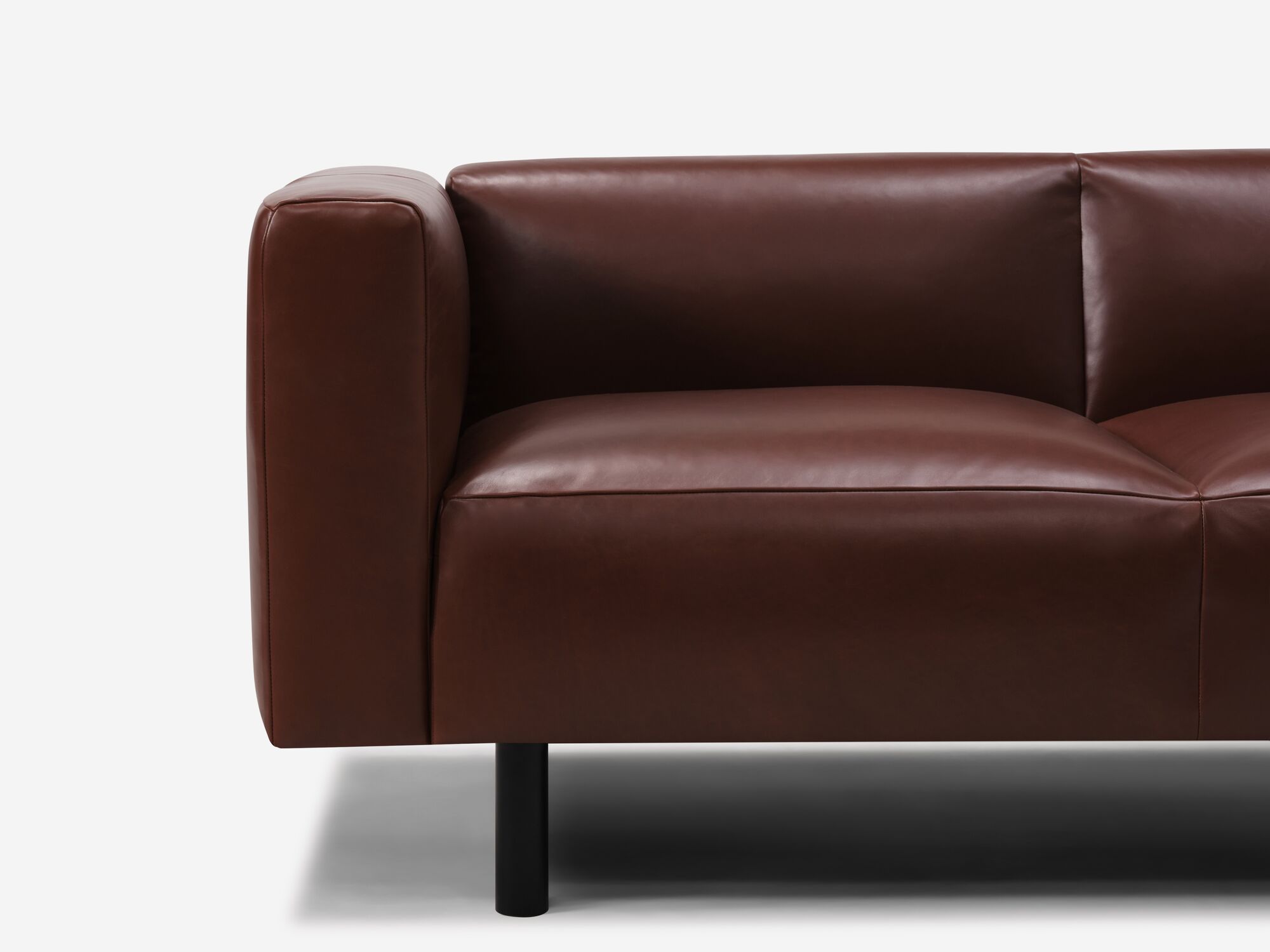 Detail view of dark brown leather sofa