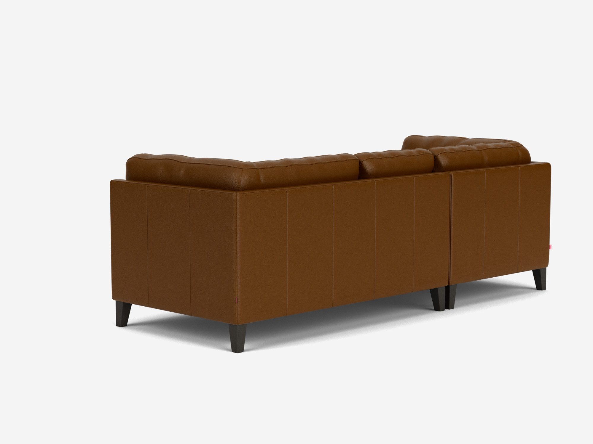 Back view of the Salema modern sectional couch in brown leather with left hand chaise