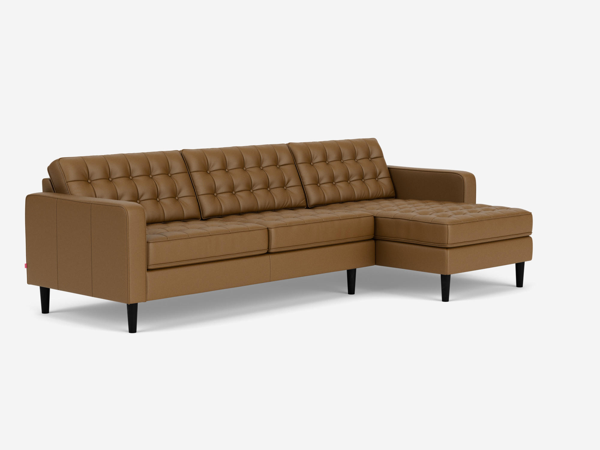 Corner view of the  Reverie modern sectional sleeper sofa in brown leather