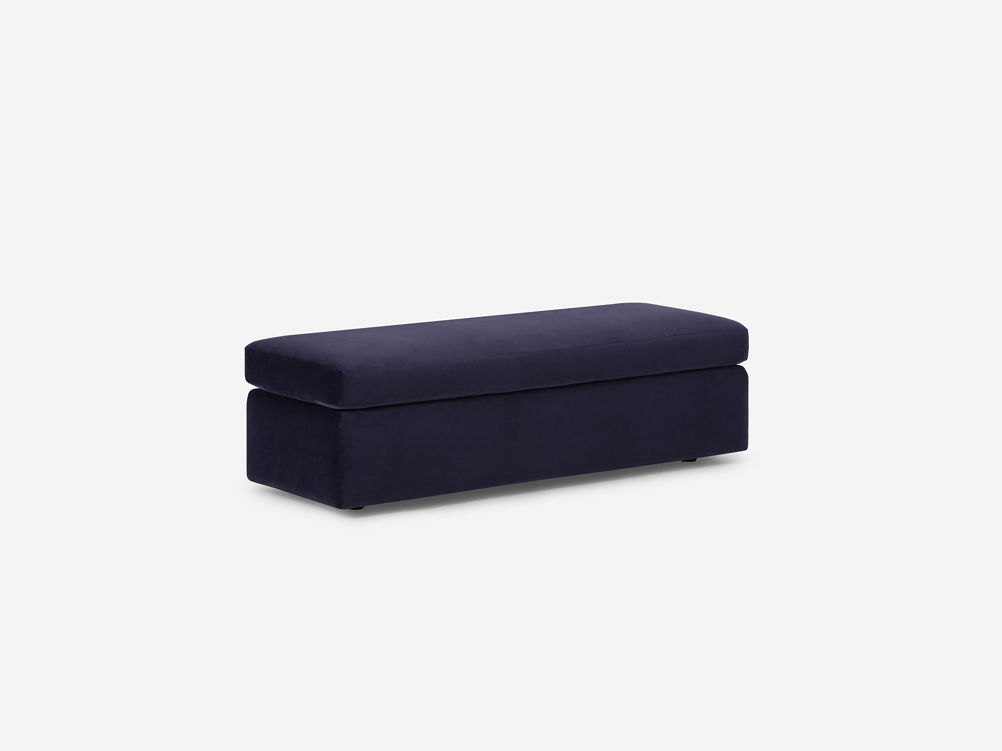 Angled view of the Cello medium velvet storage bench ottoman