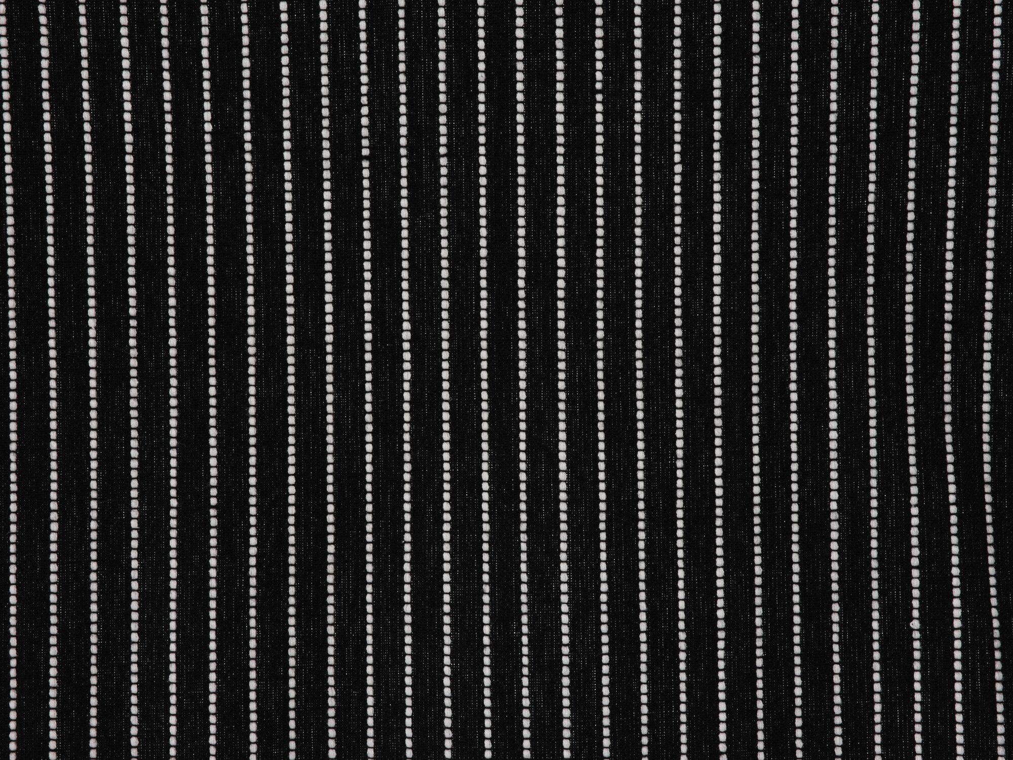 Black and white striped shower curtain detail view